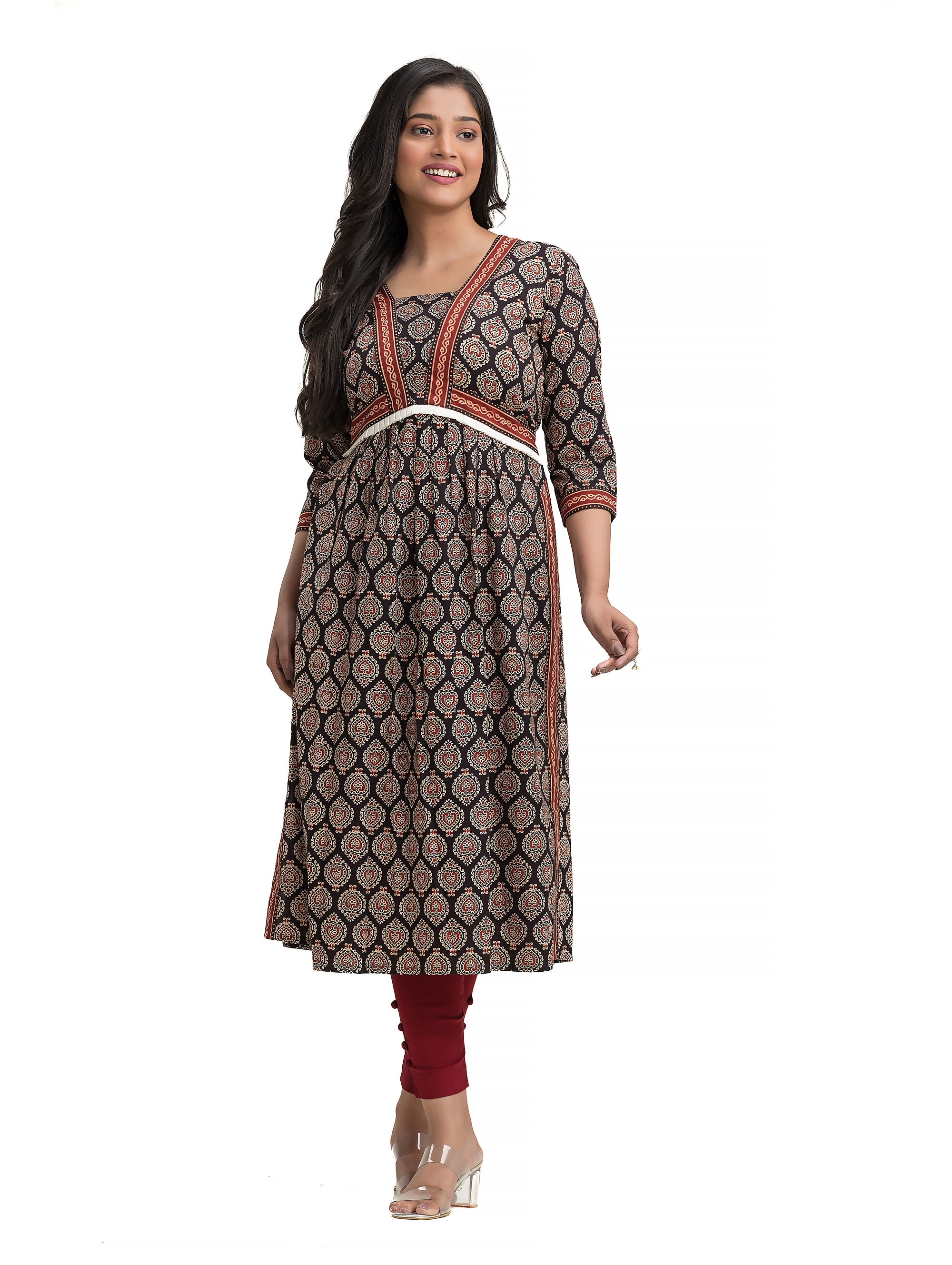 Black Ajrakh Hand Block Nyra Cut Kurti