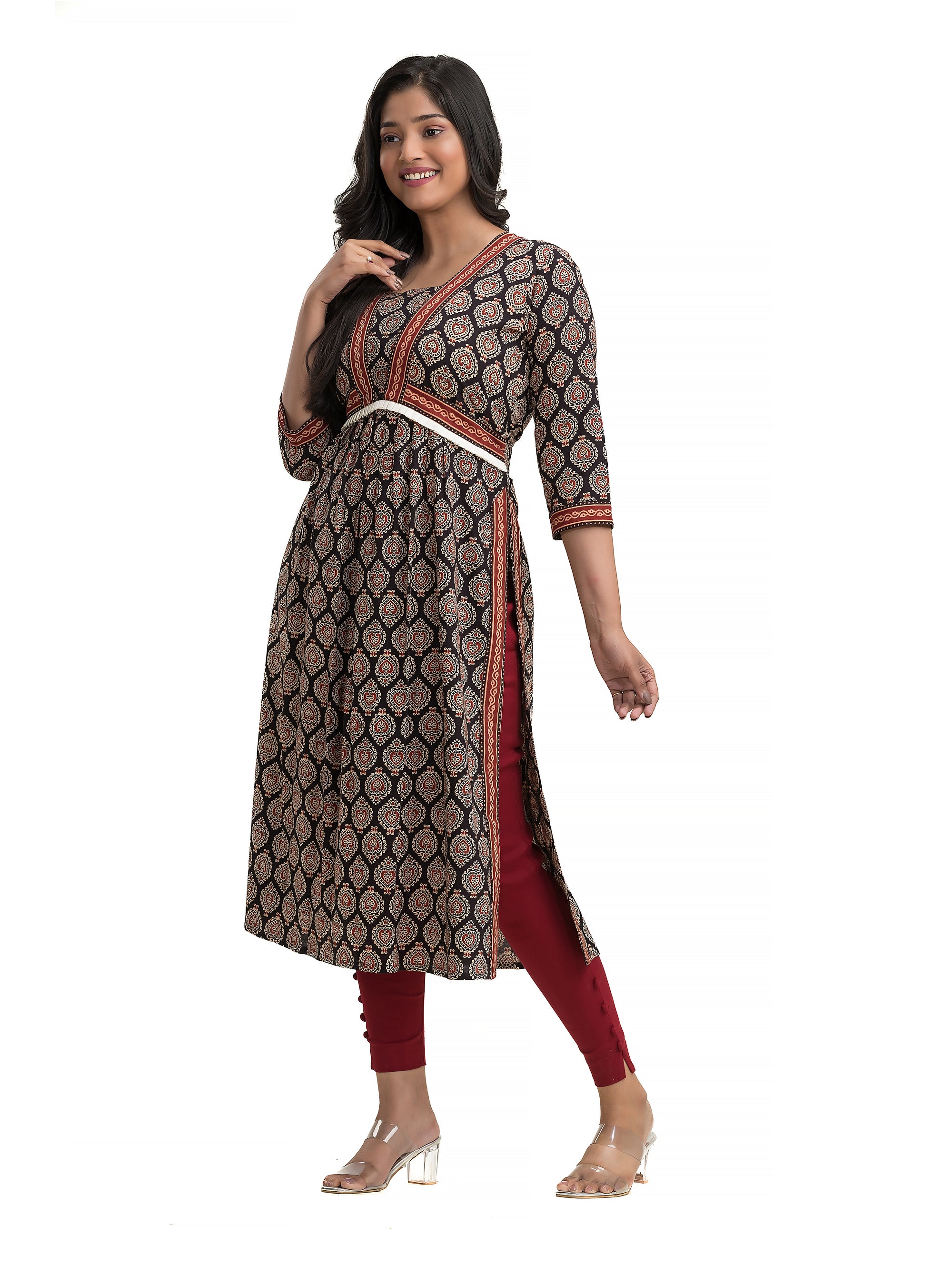 Black Ajrakh Hand Block Nyra Cut Kurti