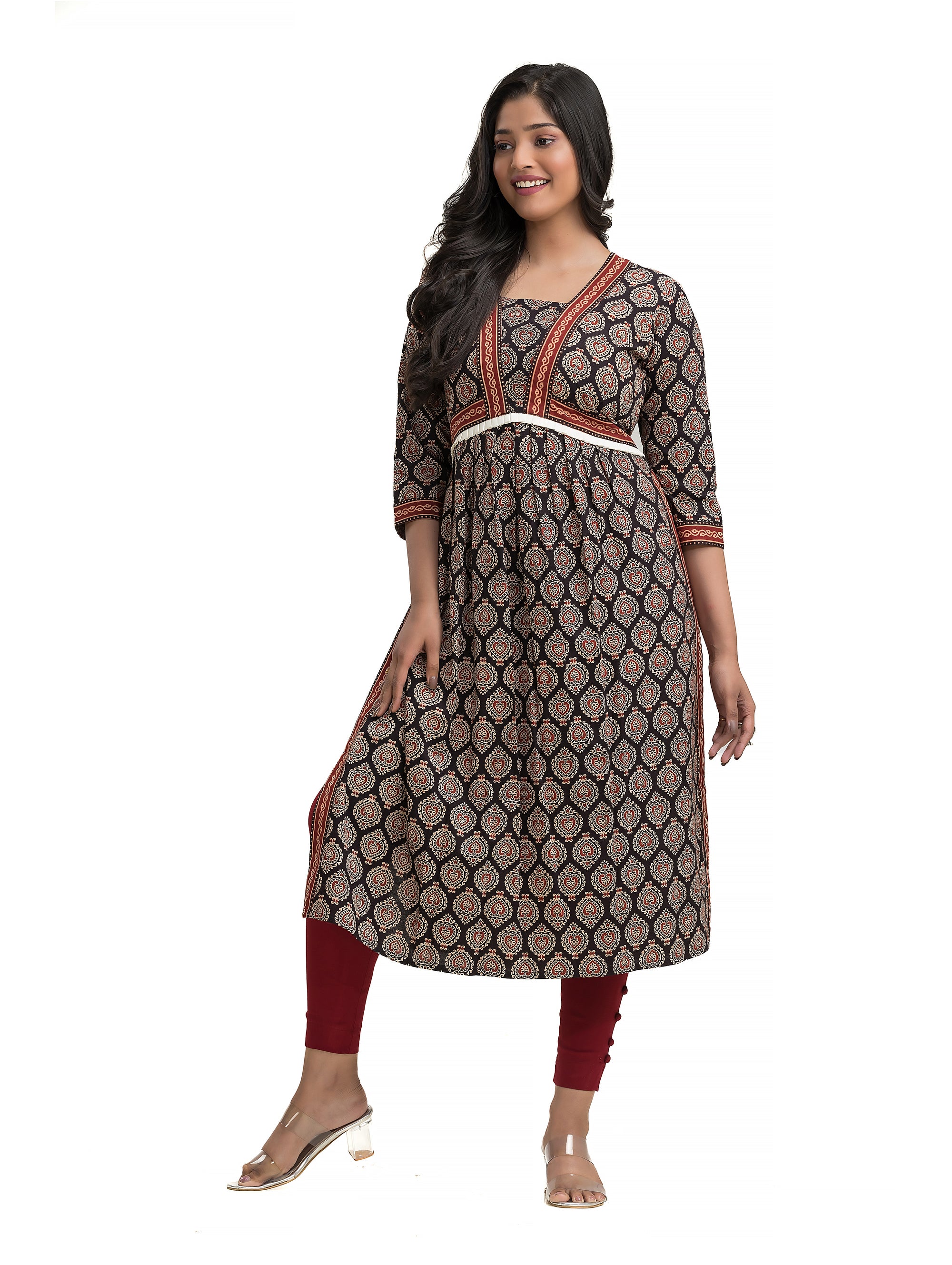 Black Ajrakh Hand Block Nyra Cut Kurti