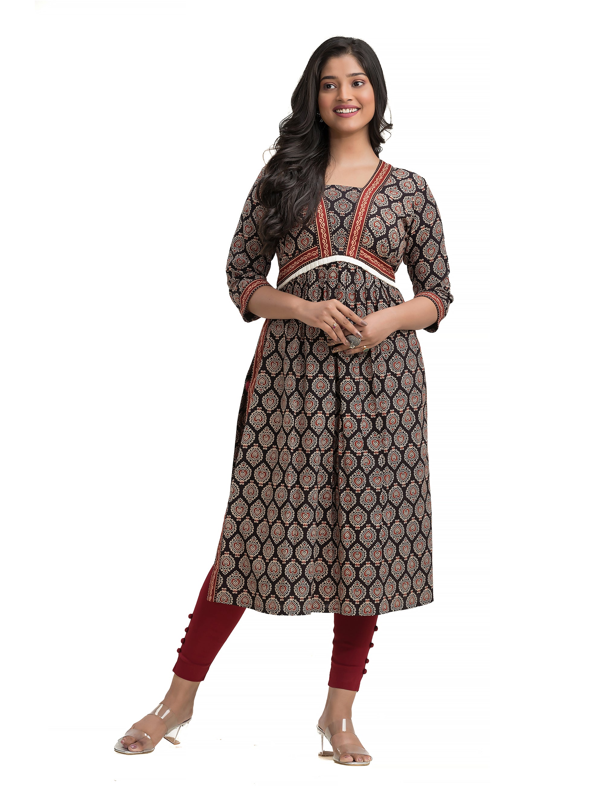 Black Ajrakh Hand Block Nyra Cut Kurti