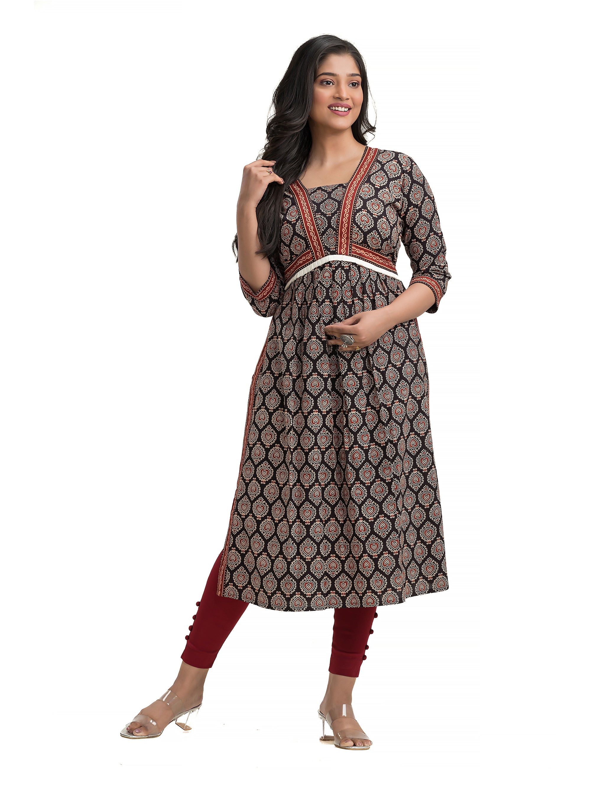 Black Ajrakh Hand Block Nyra Cut Kurti