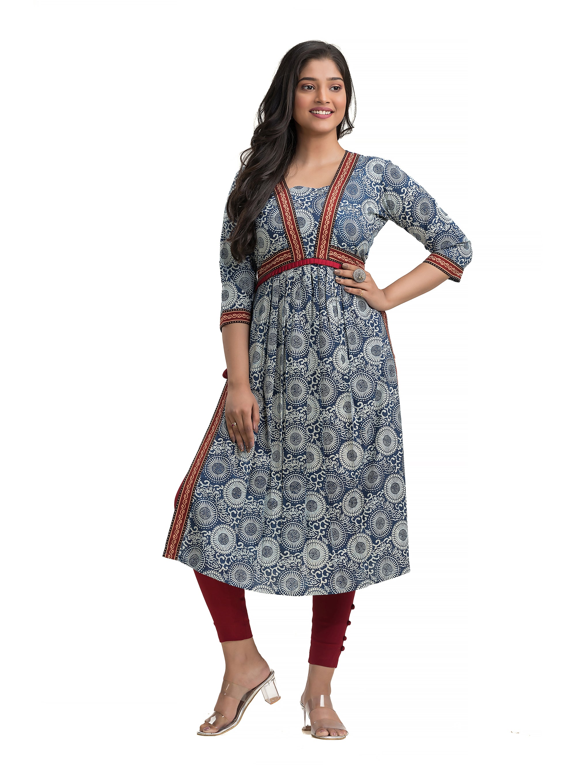 Indigo Kurti with Ajrakh Lacework in Nyra Pattern