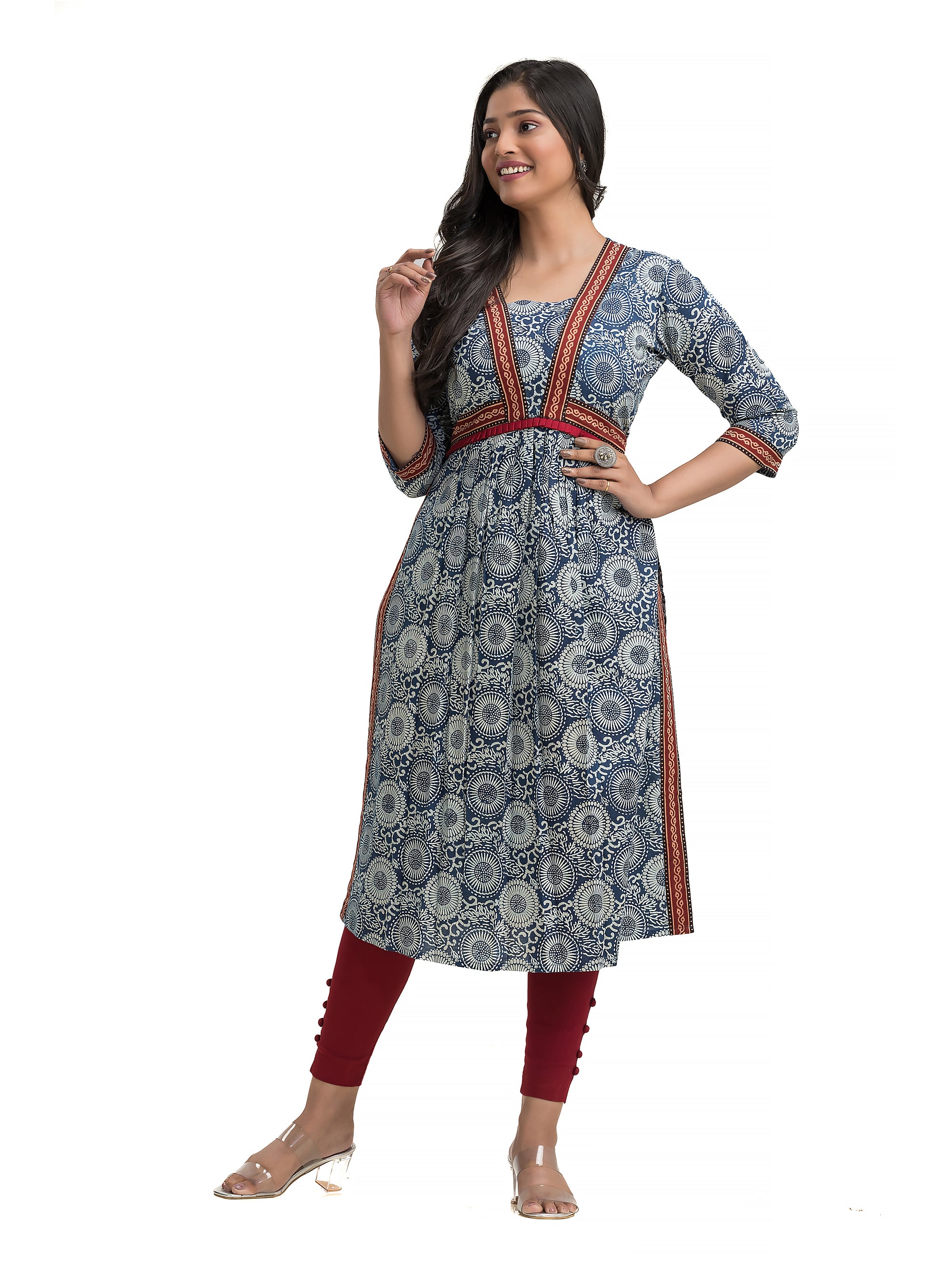 Indigo Kurti with Ajrakh Lacework in Nyra Pattern
