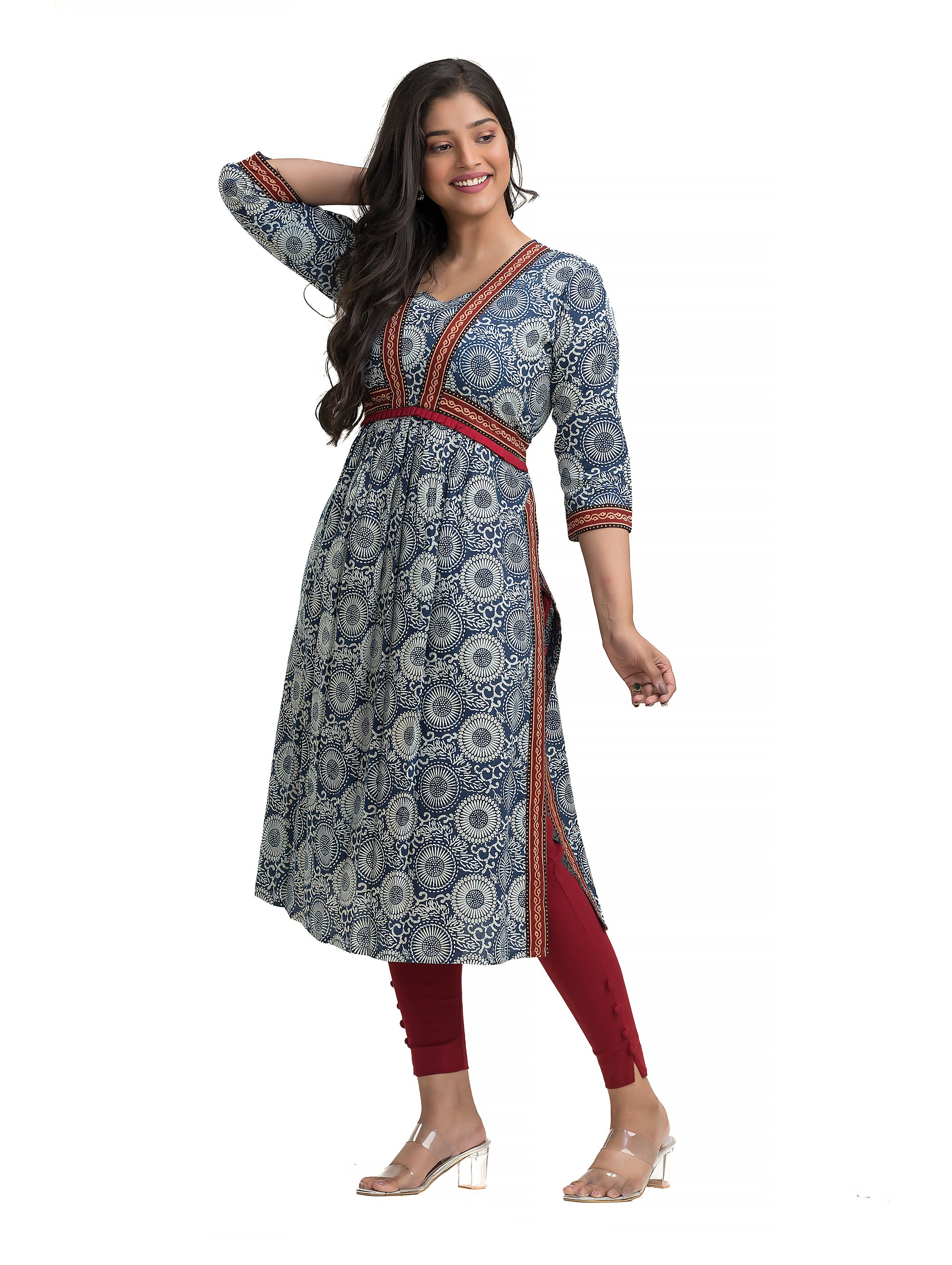 Indigo Kurti with Ajrakh Lacework in Nyra Pattern