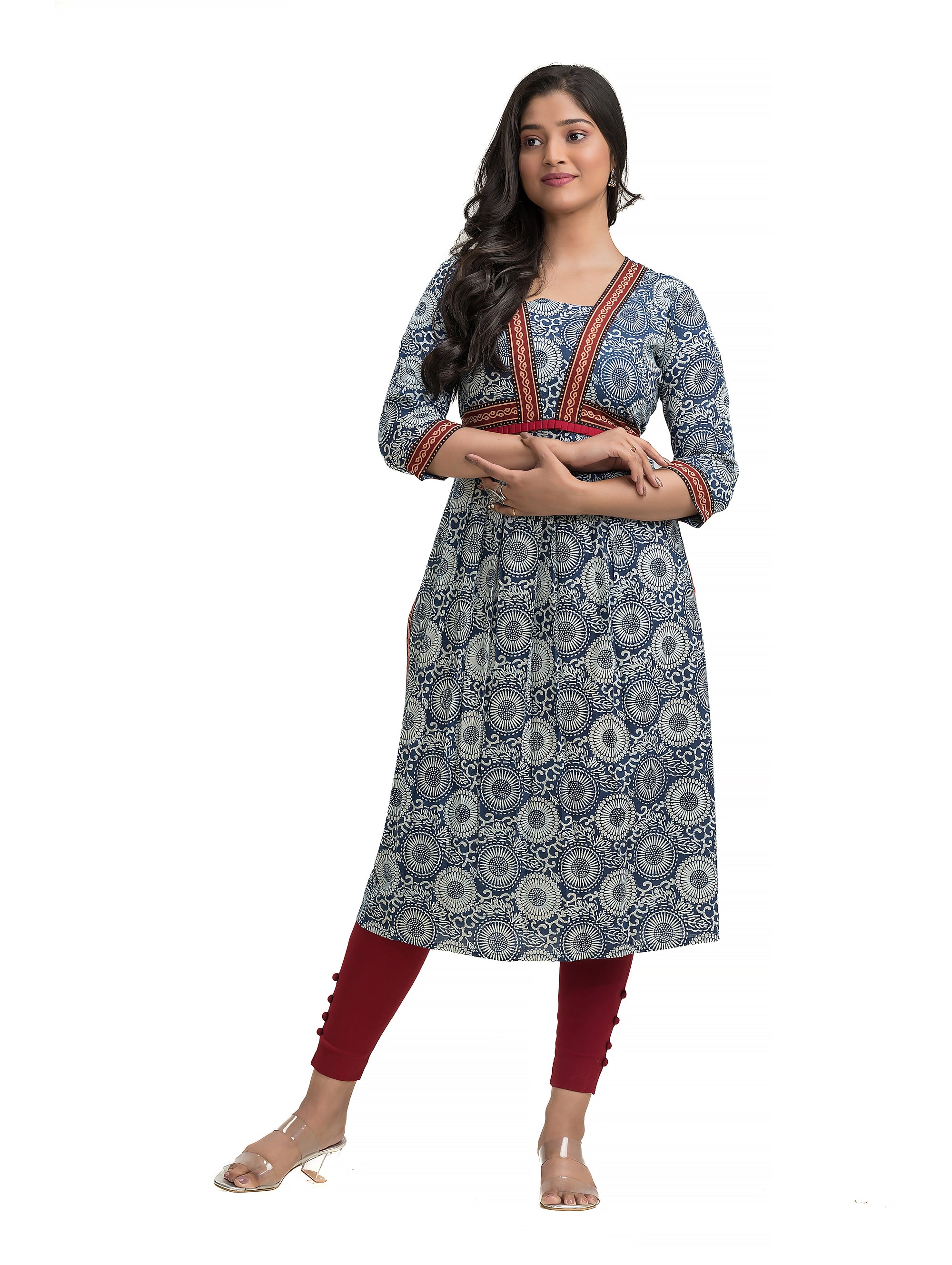 Indigo Kurti with Ajrakh Lacework in Nyra Pattern