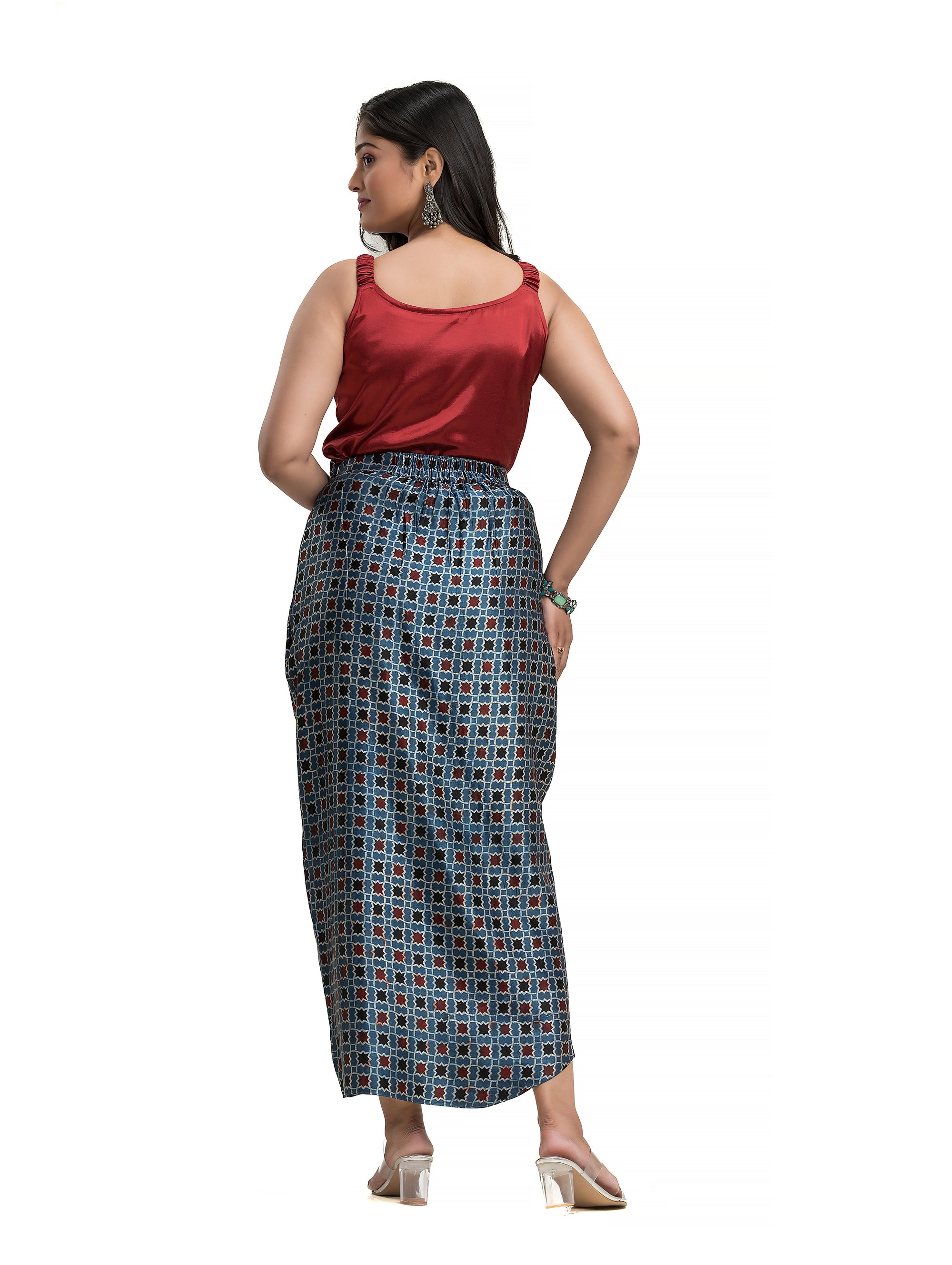 Blue Sarang Skirt with Maroon Noodle Top