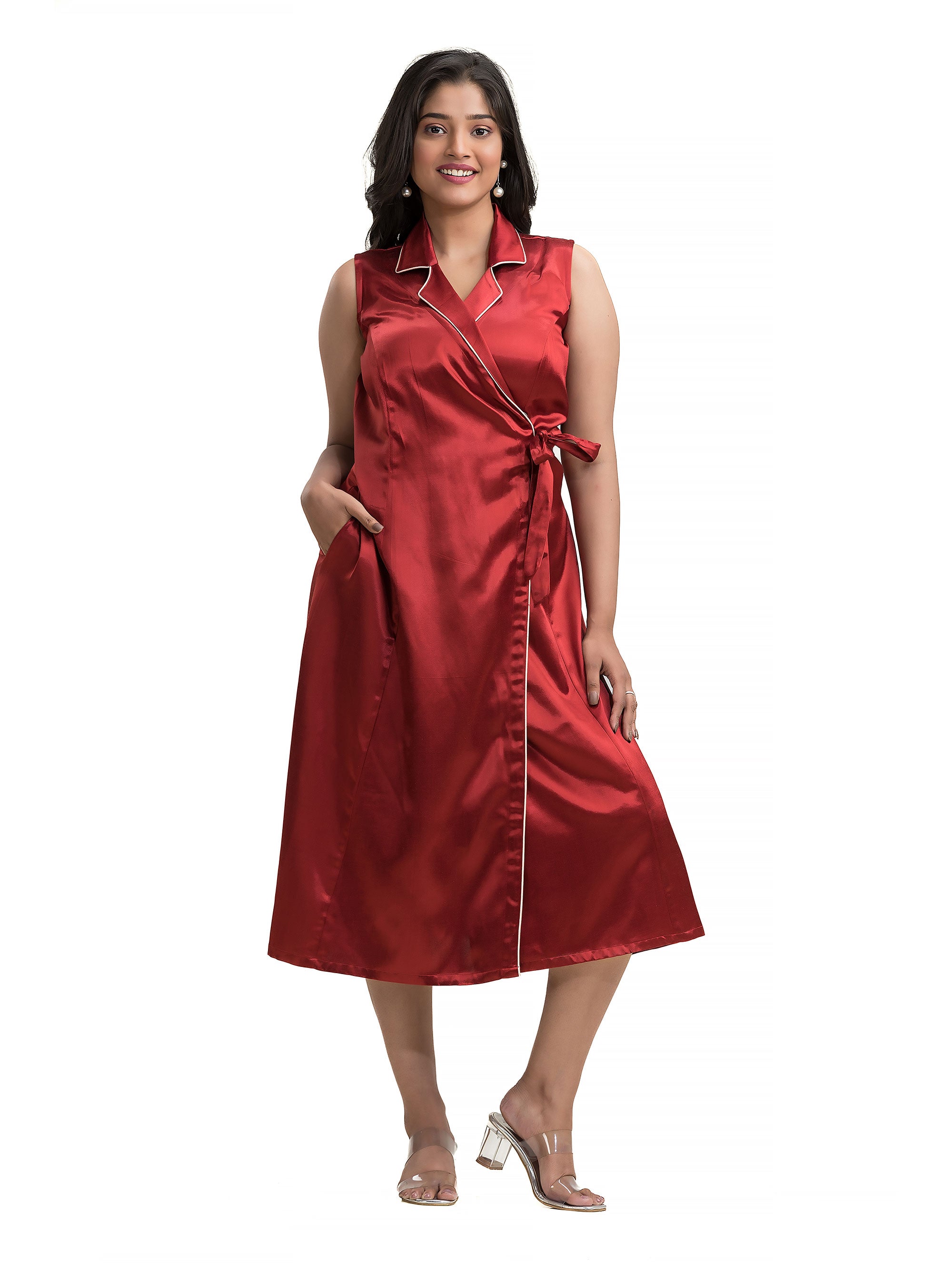 Maroon Body Wrapper Dress in Silk