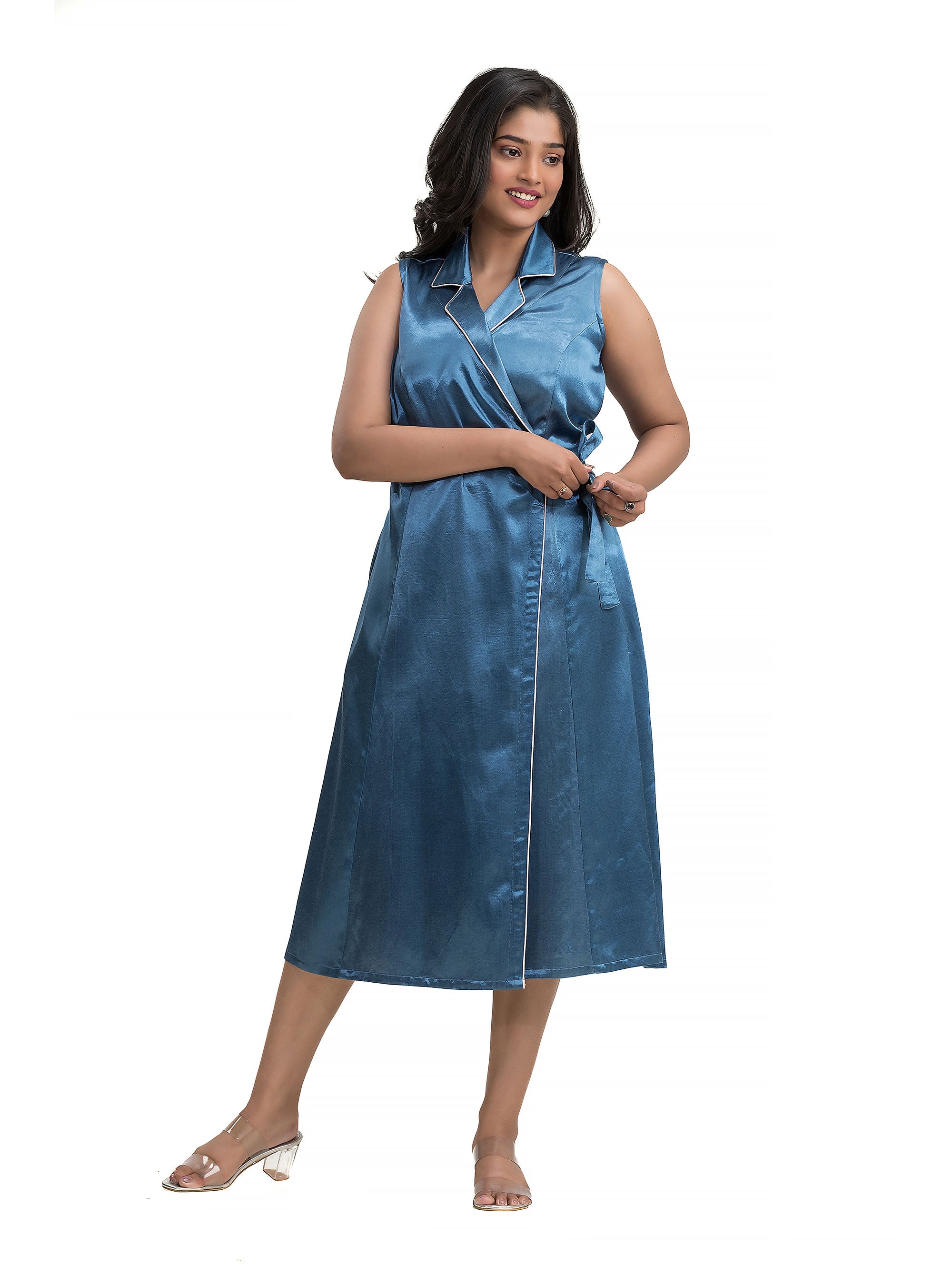 Light Blue Body Wrapper Dress in Silk