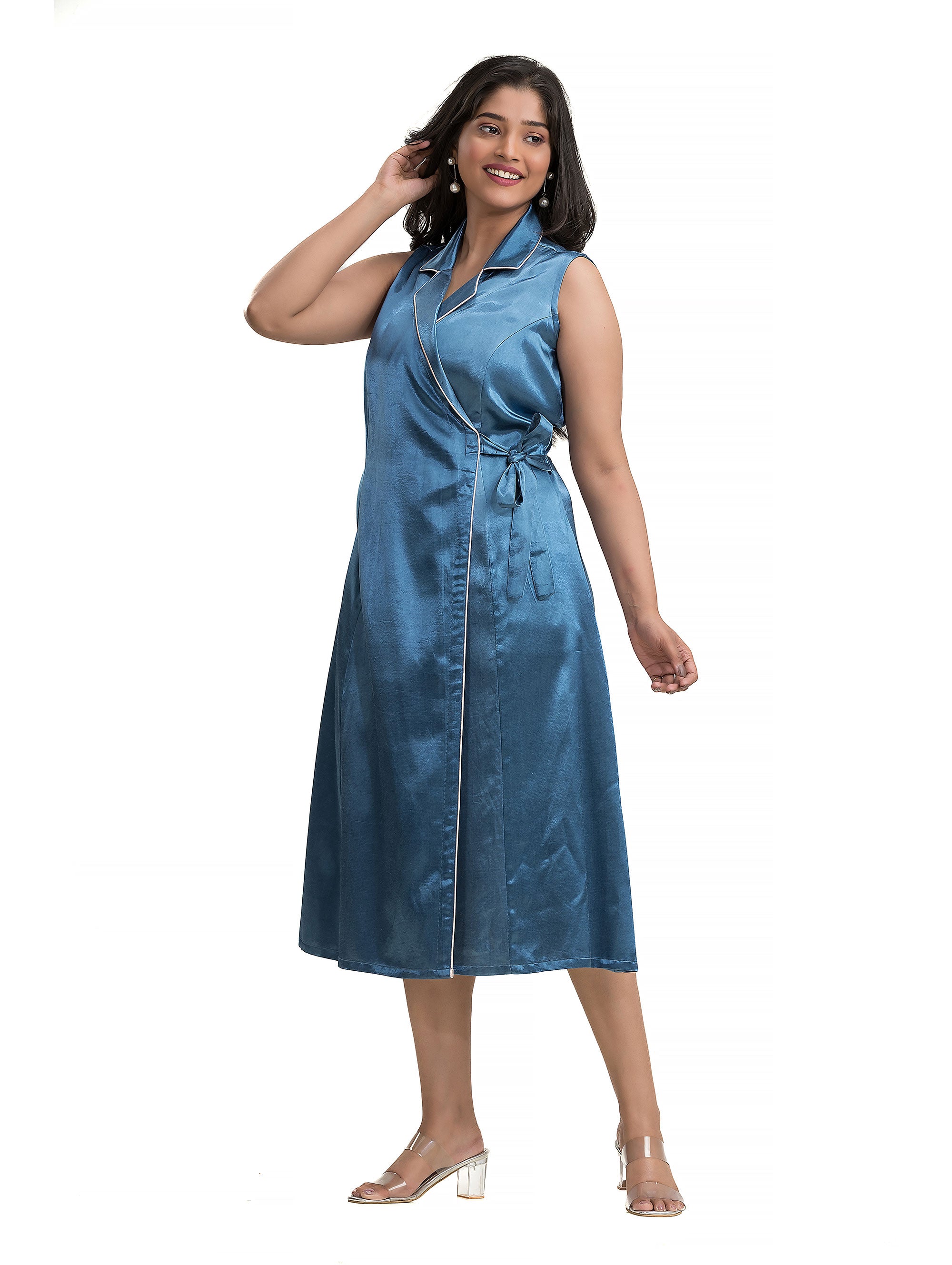 Light Blue Body Wrapper Dress in Silk
