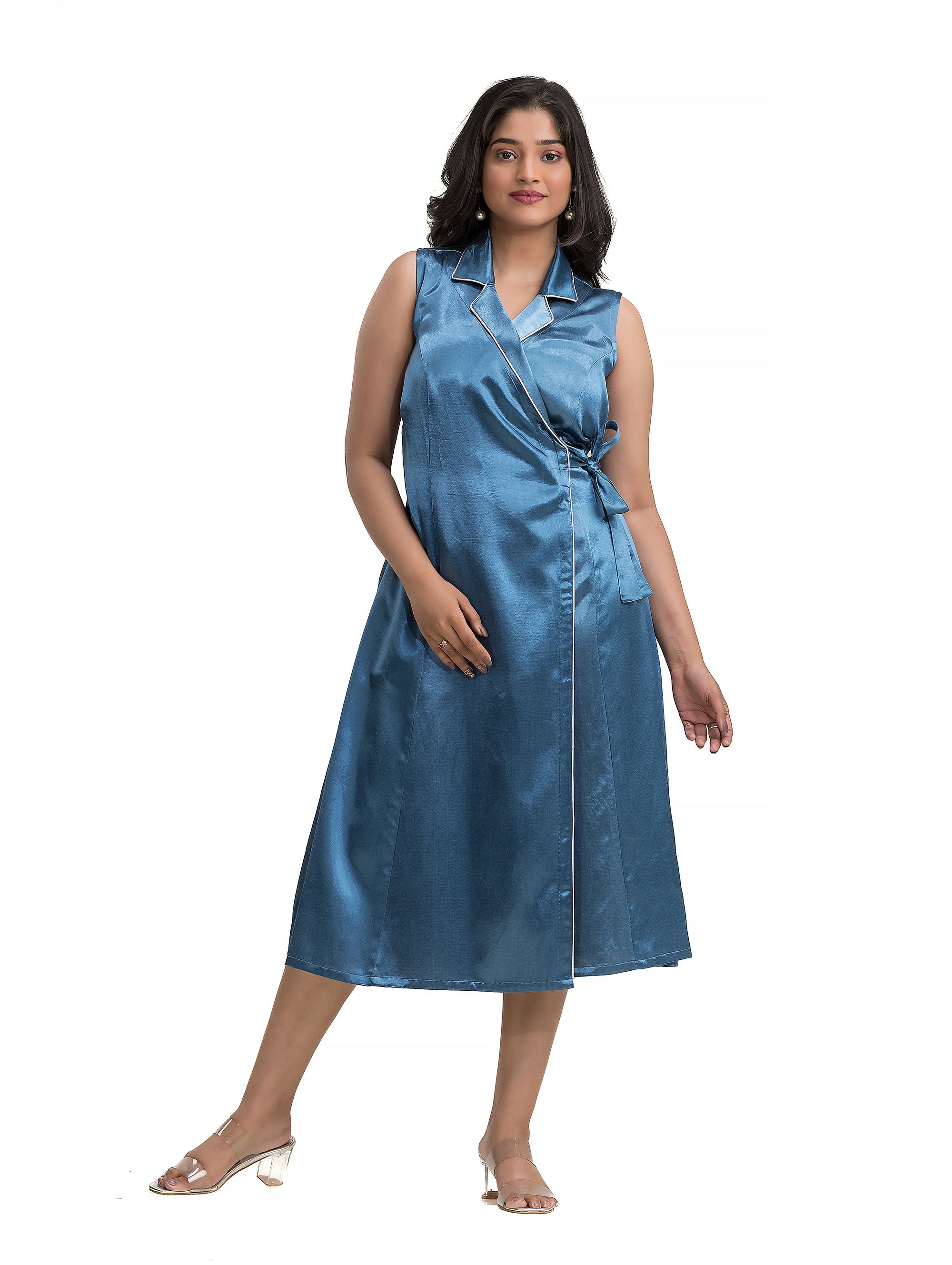 Light Blue Body Wrapper Dress in Silk