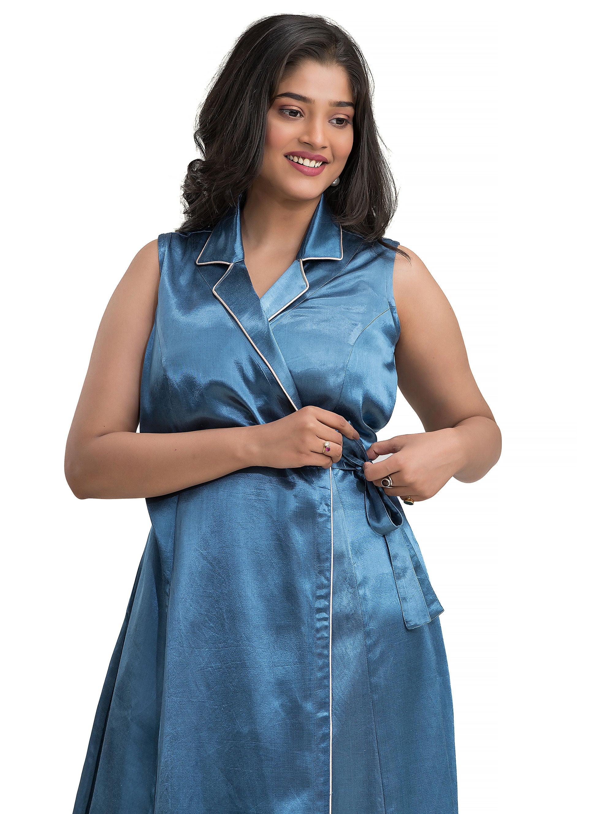 Light Blue Body Wrapper Dress in Silk