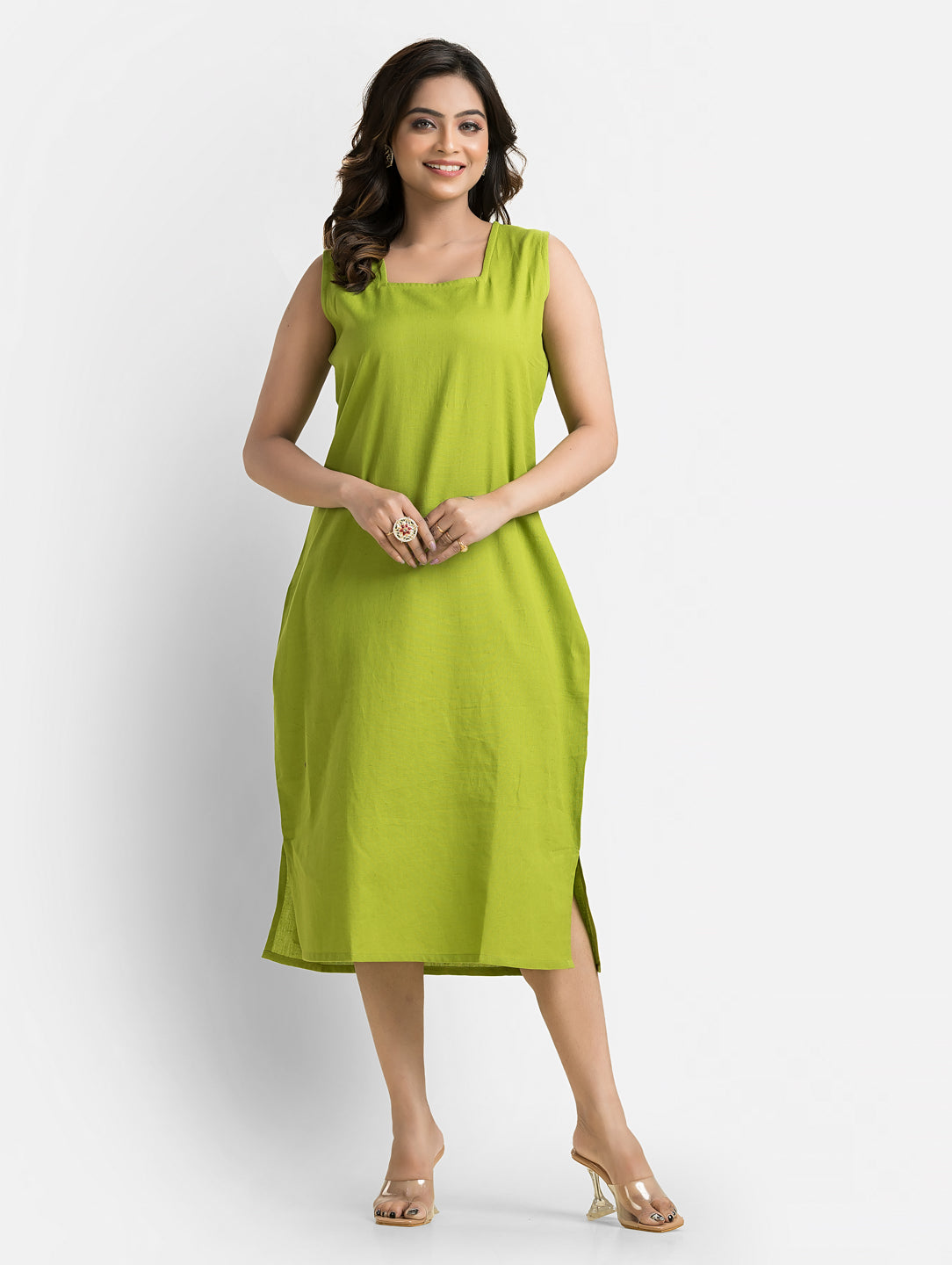 Women's Green Long Inner Dress With Black Jacket