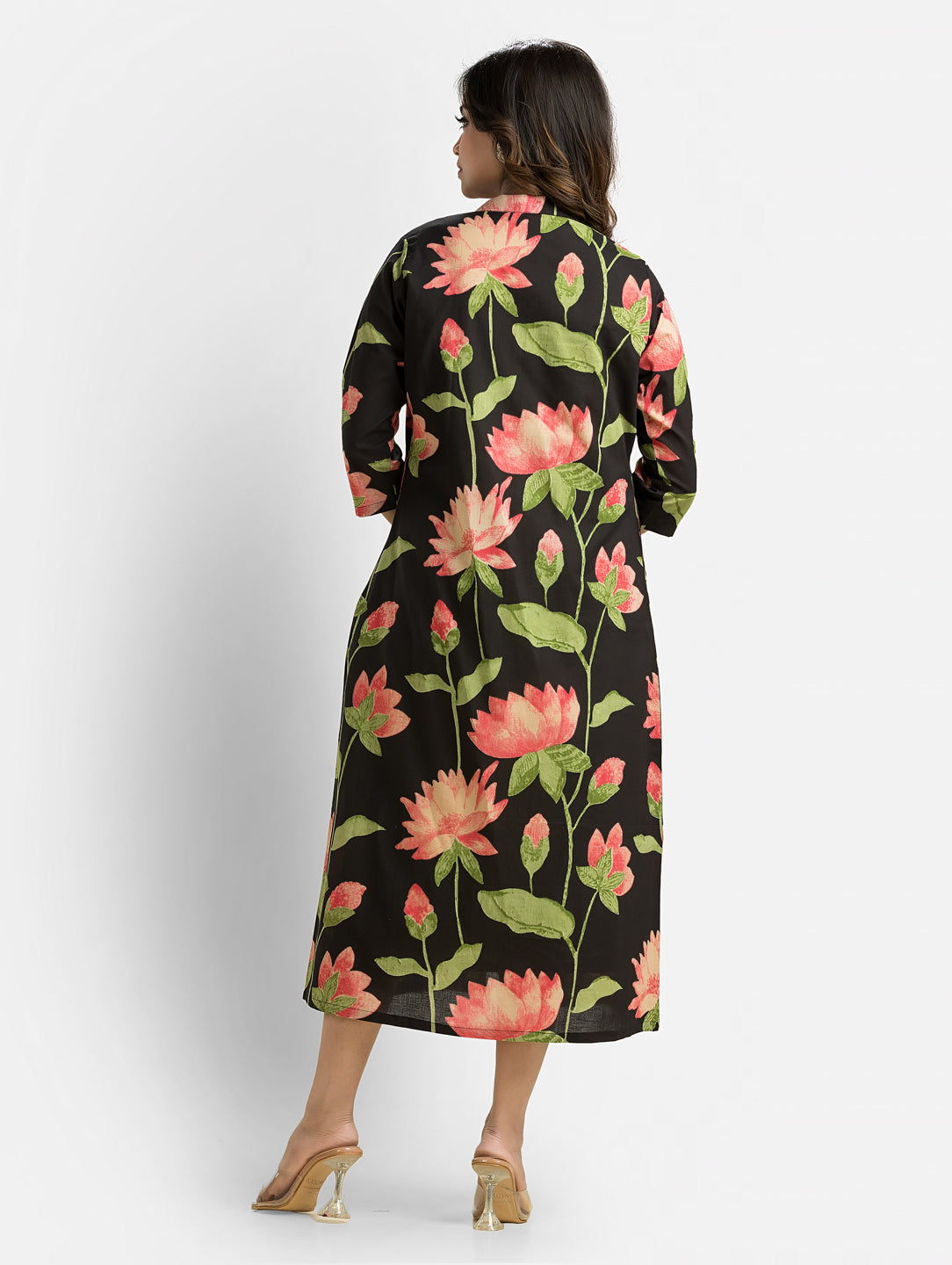 Women's Green Long Inner Dress With Black Jacket