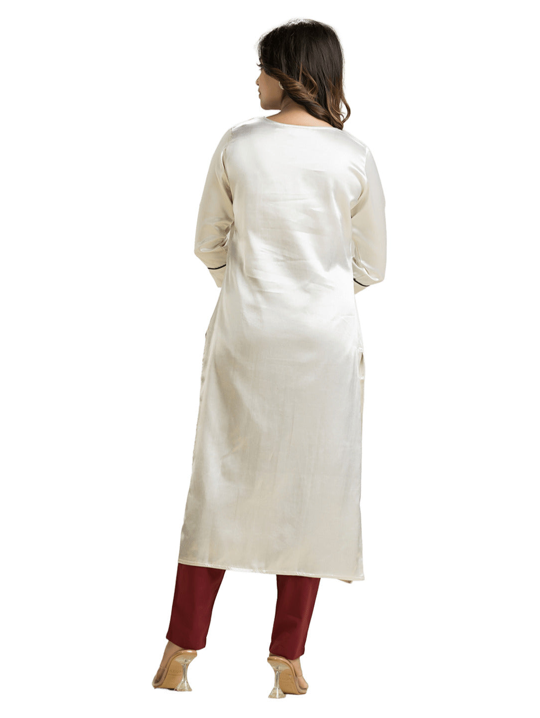 Women's White Mashu Silk Patchwork Kurti