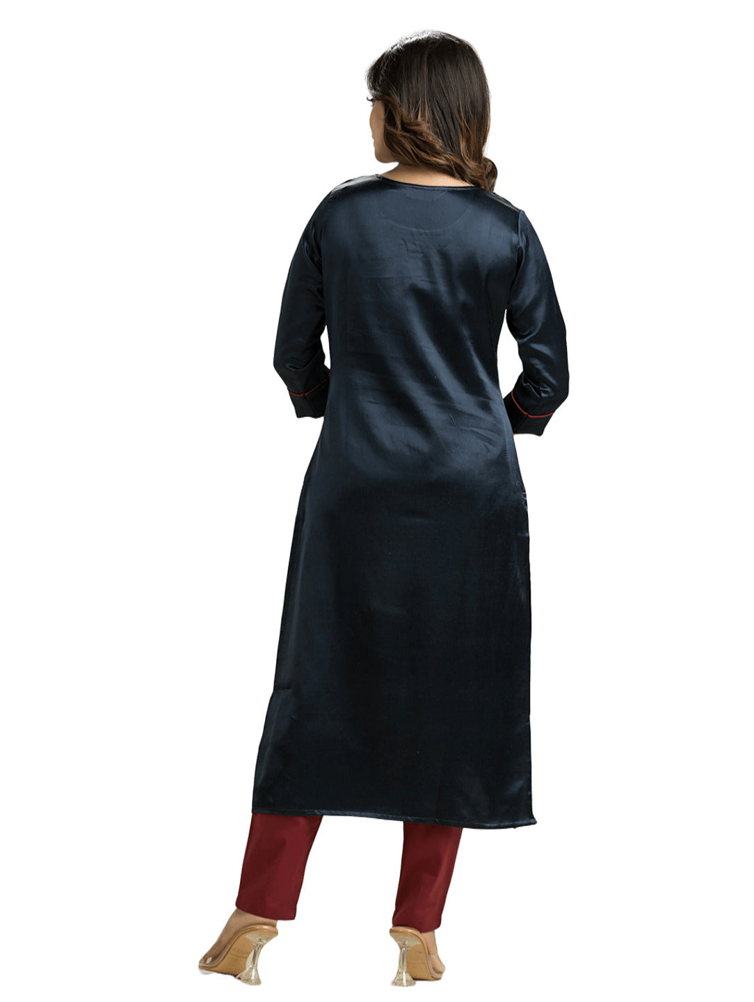 Women's Blue Mashu Silk Patchwork Kurti