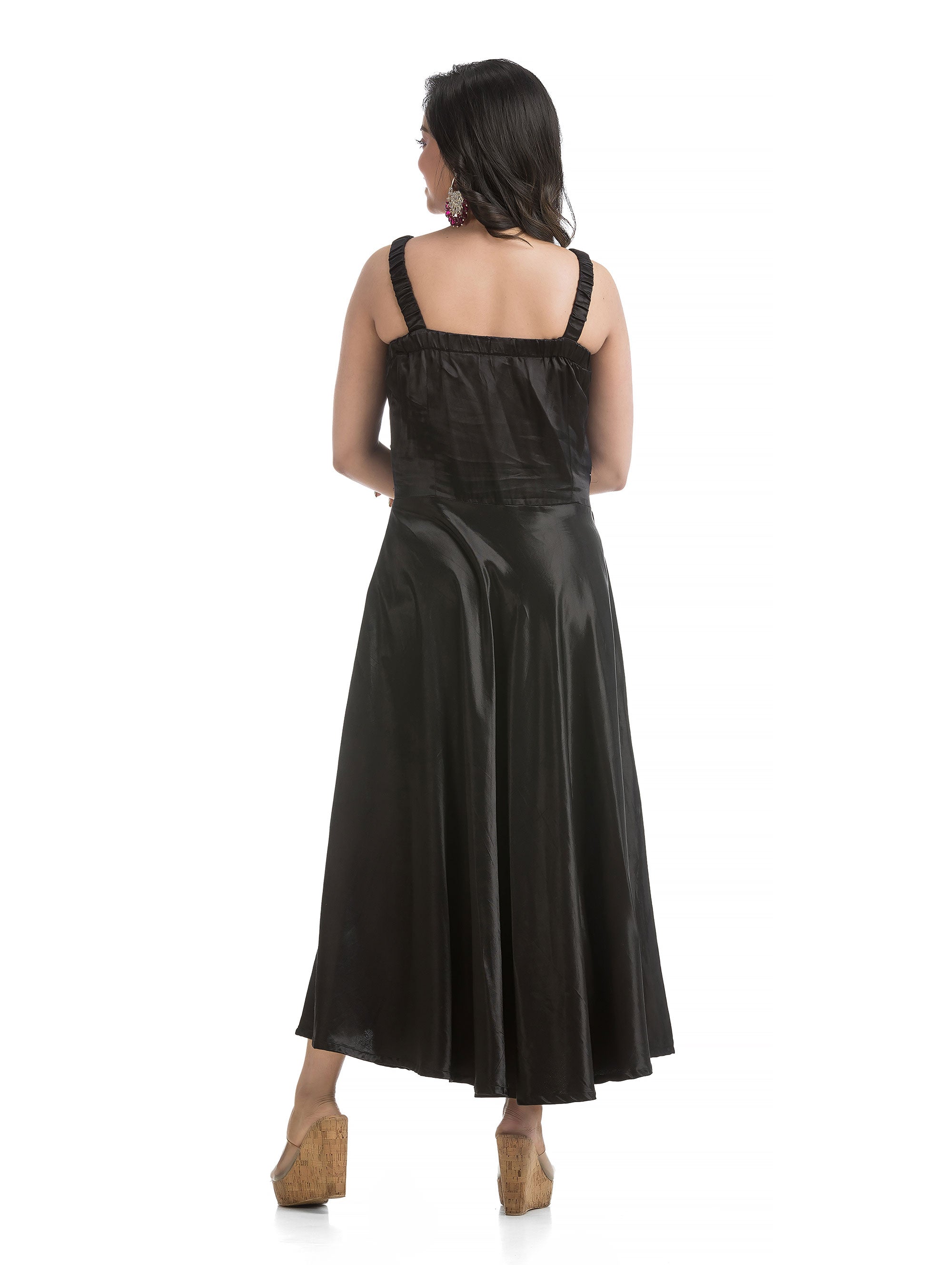 Black Zipper Silk Dress with Asymmetric Jacket
