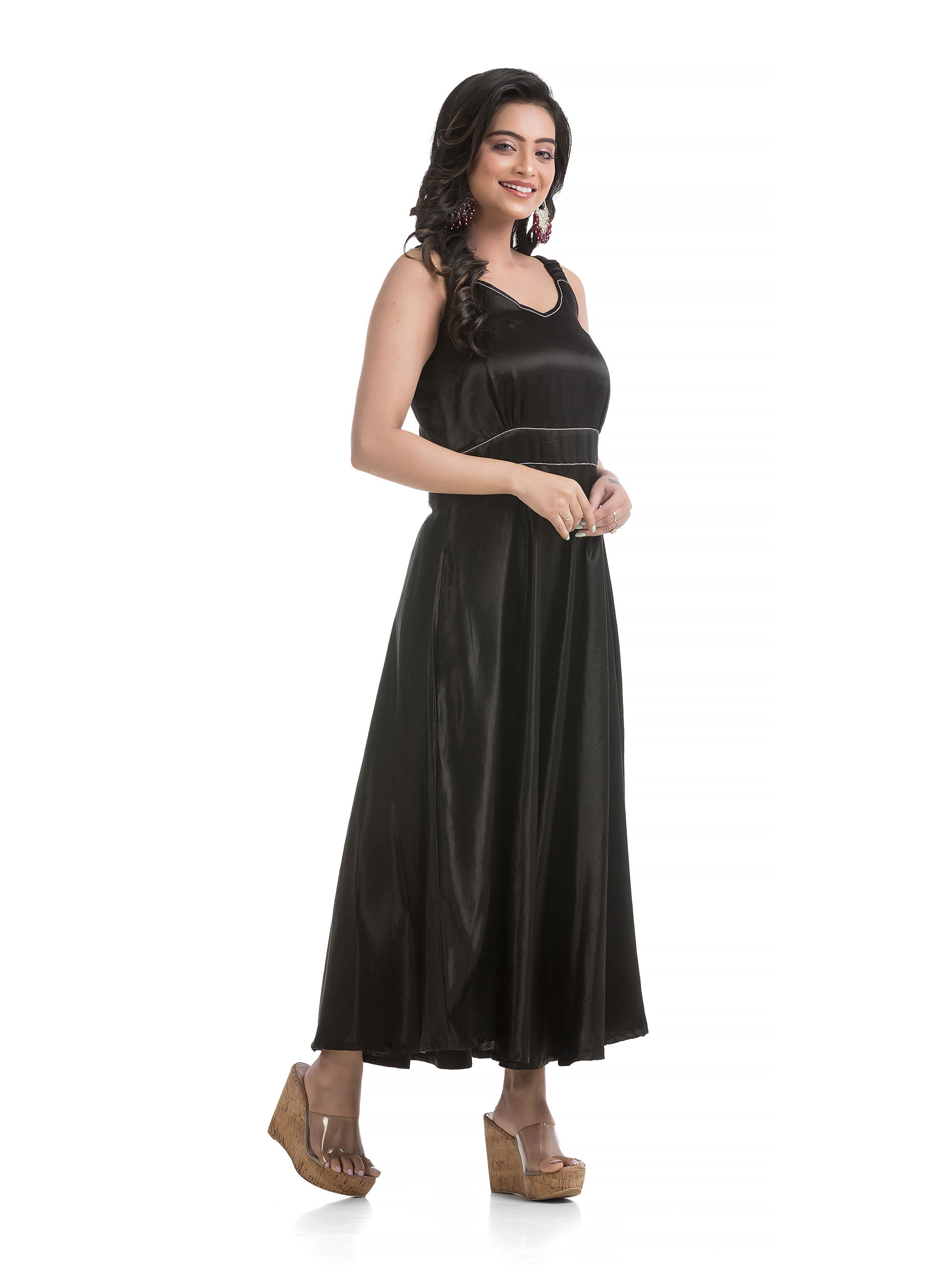 Black Zipper Silk Dress with Asymmetric Jacket
