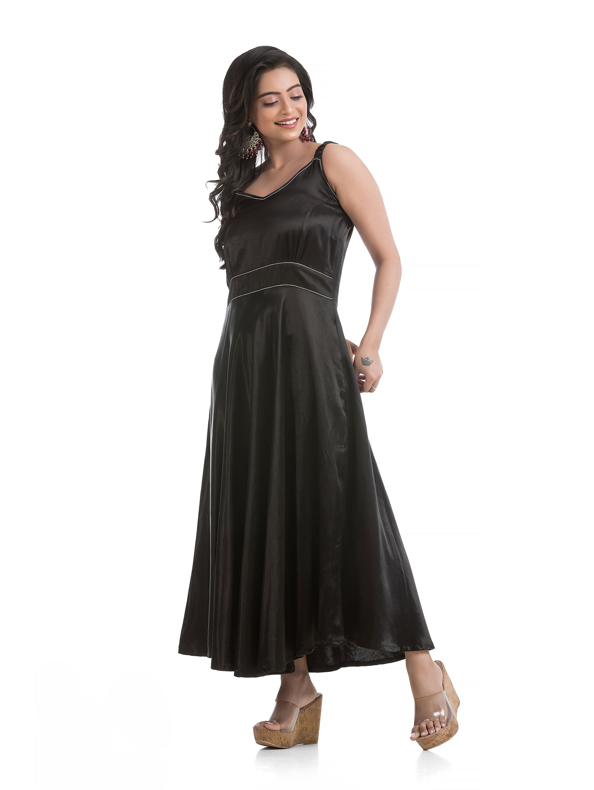 Black Zipper Silk Dress with Asymmetric Jacket