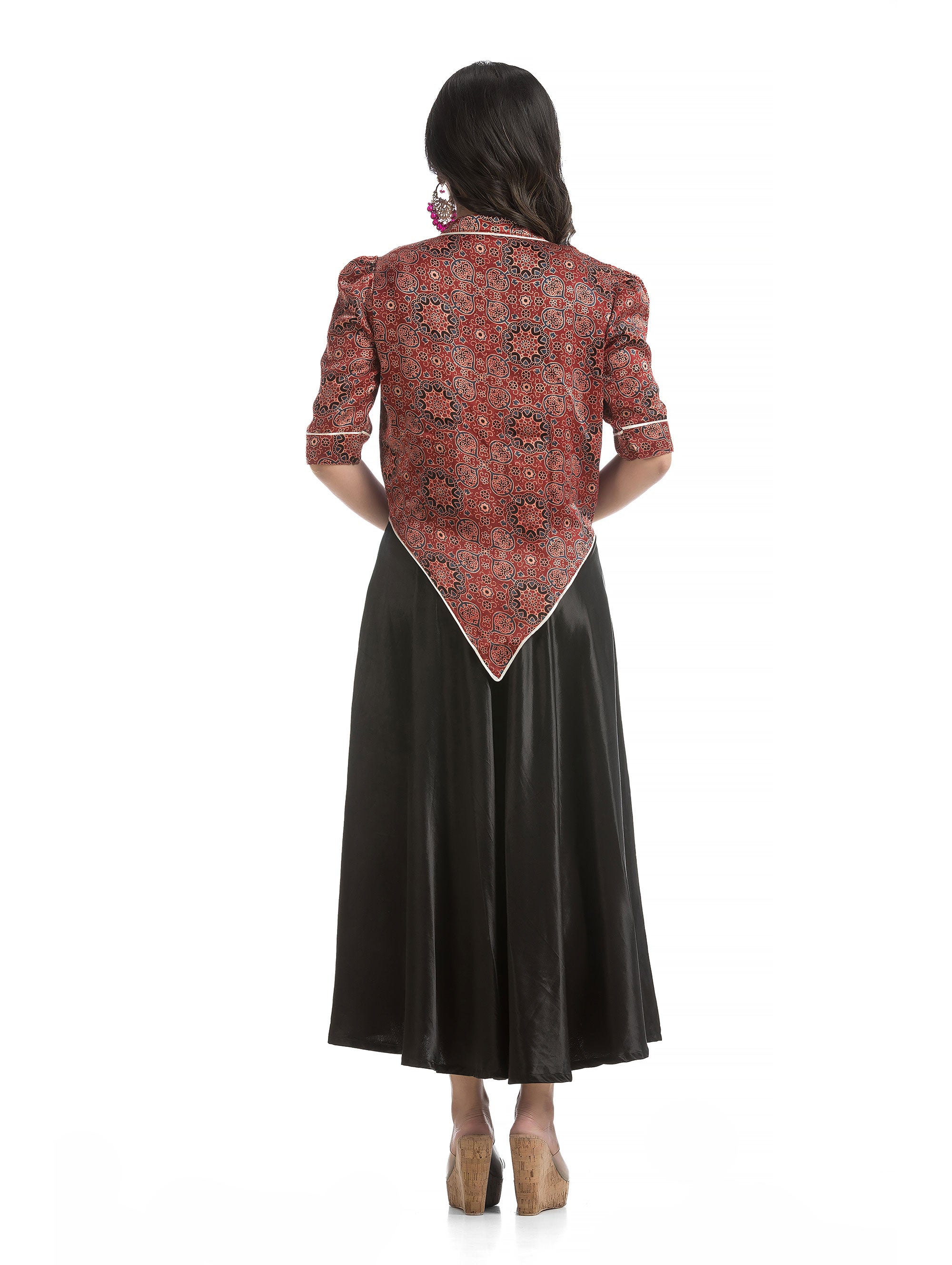 Black Zipper Silk Dress with Asymmetric Jacket