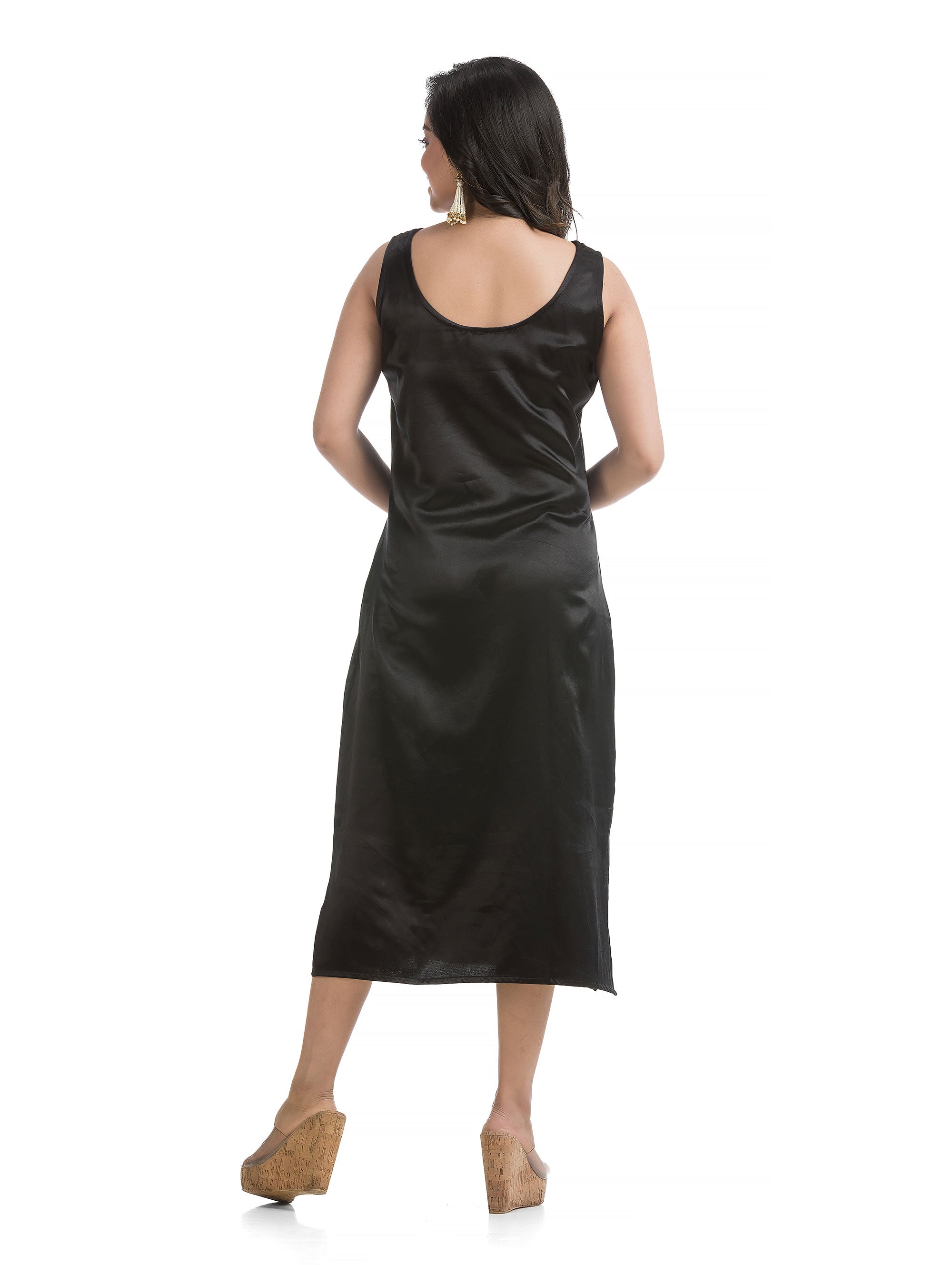 Calf Length Side Black Slit Dress with Ajrakh Printed Short Jacket