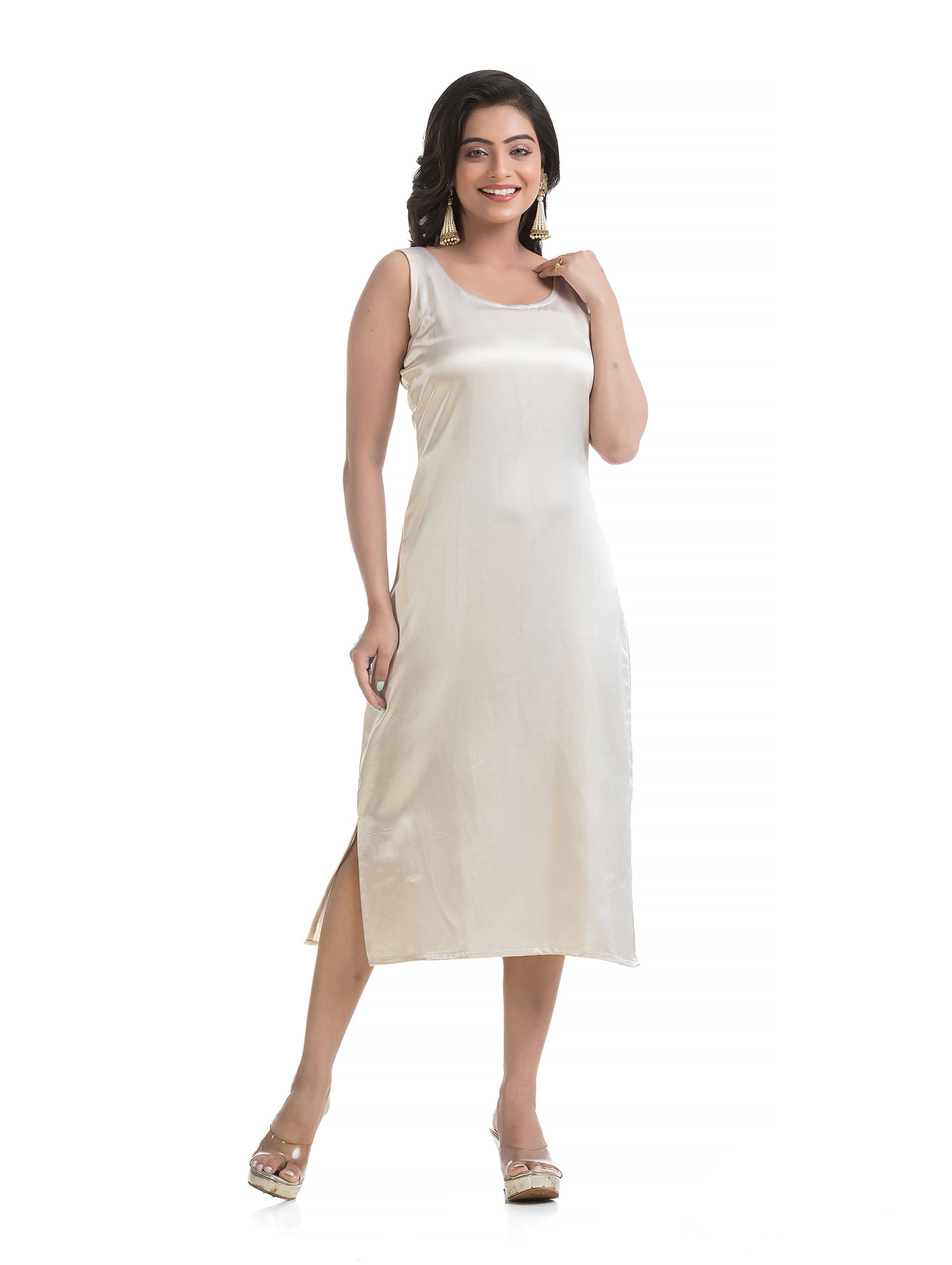 Puffed Sleeve Silk Jacket with White Silk Dress