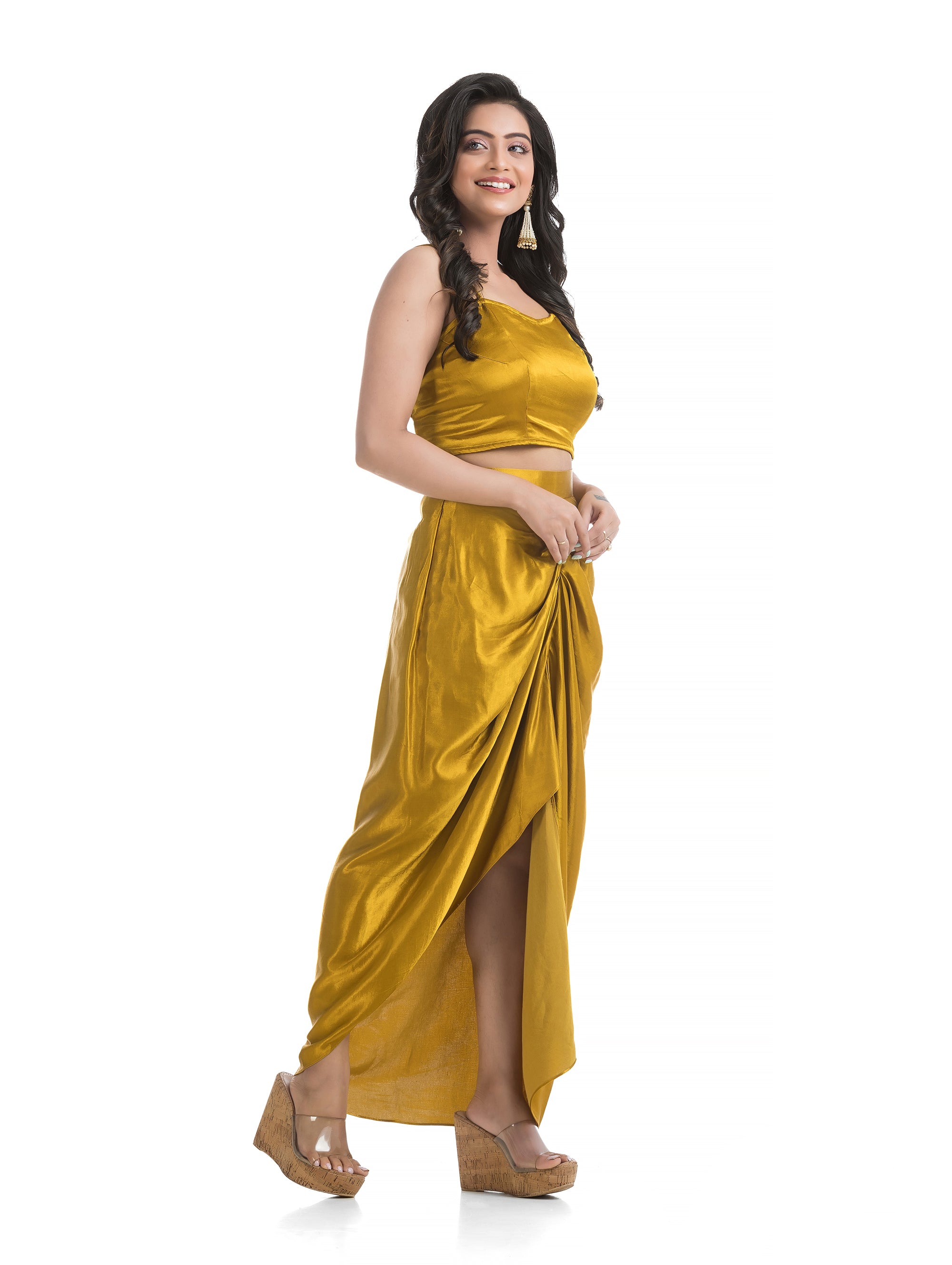 Golden Yellow Mashru Silk Blazer Co-ord Set