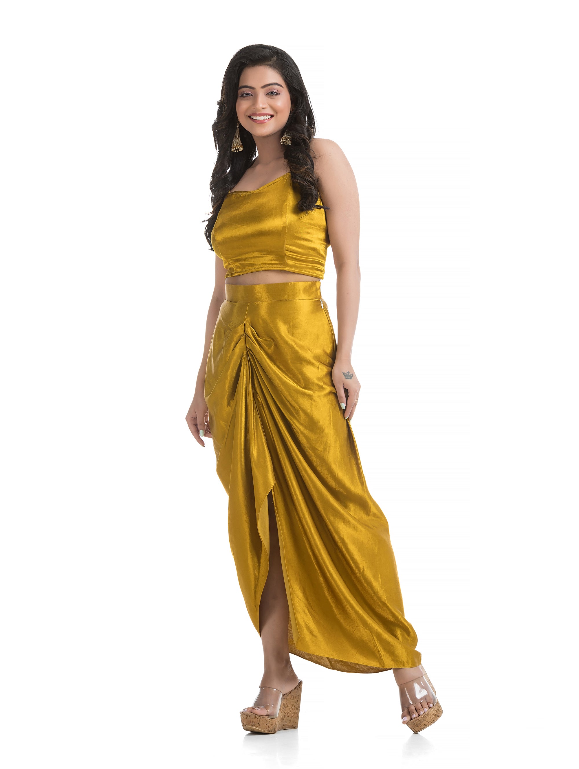 Golden Yellow Mashru Silk Blazer Co-ord Set