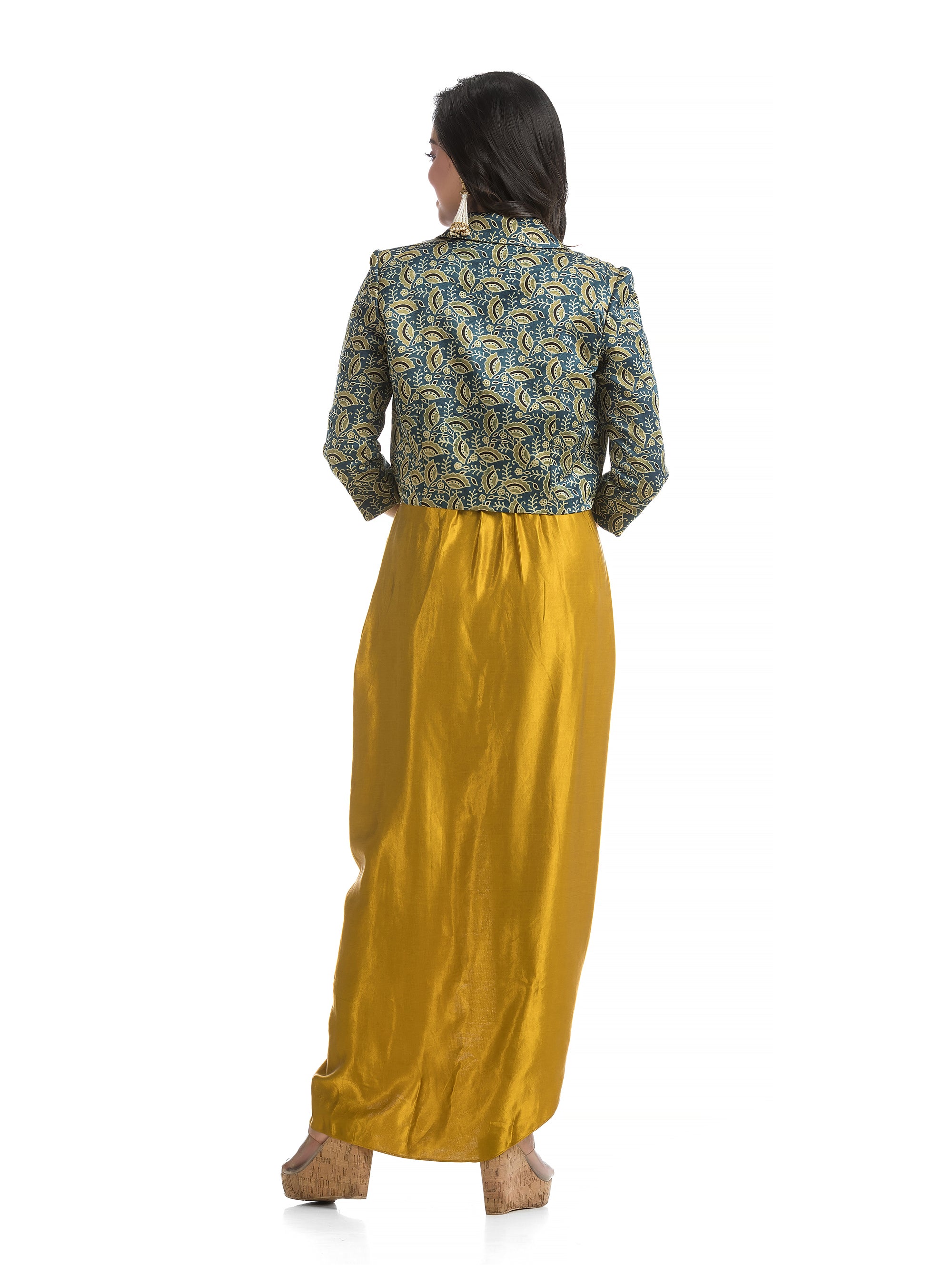 Golden Yellow Mashru Silk Blazer Co-ord Set