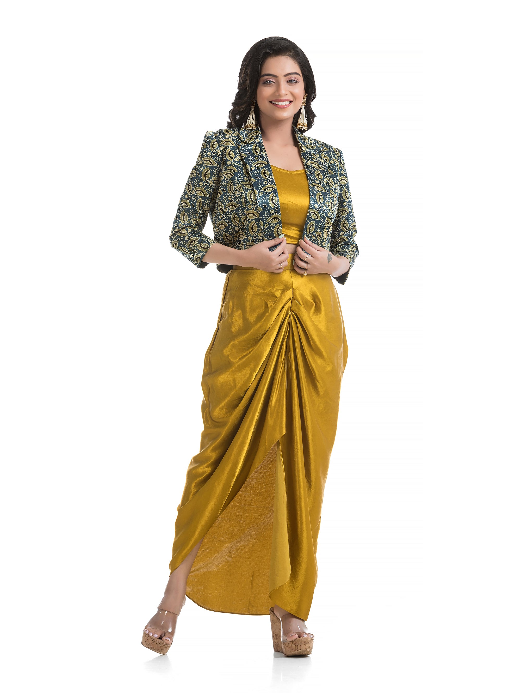 Golden Yellow Mashru Silk Blazer Co-ord Set