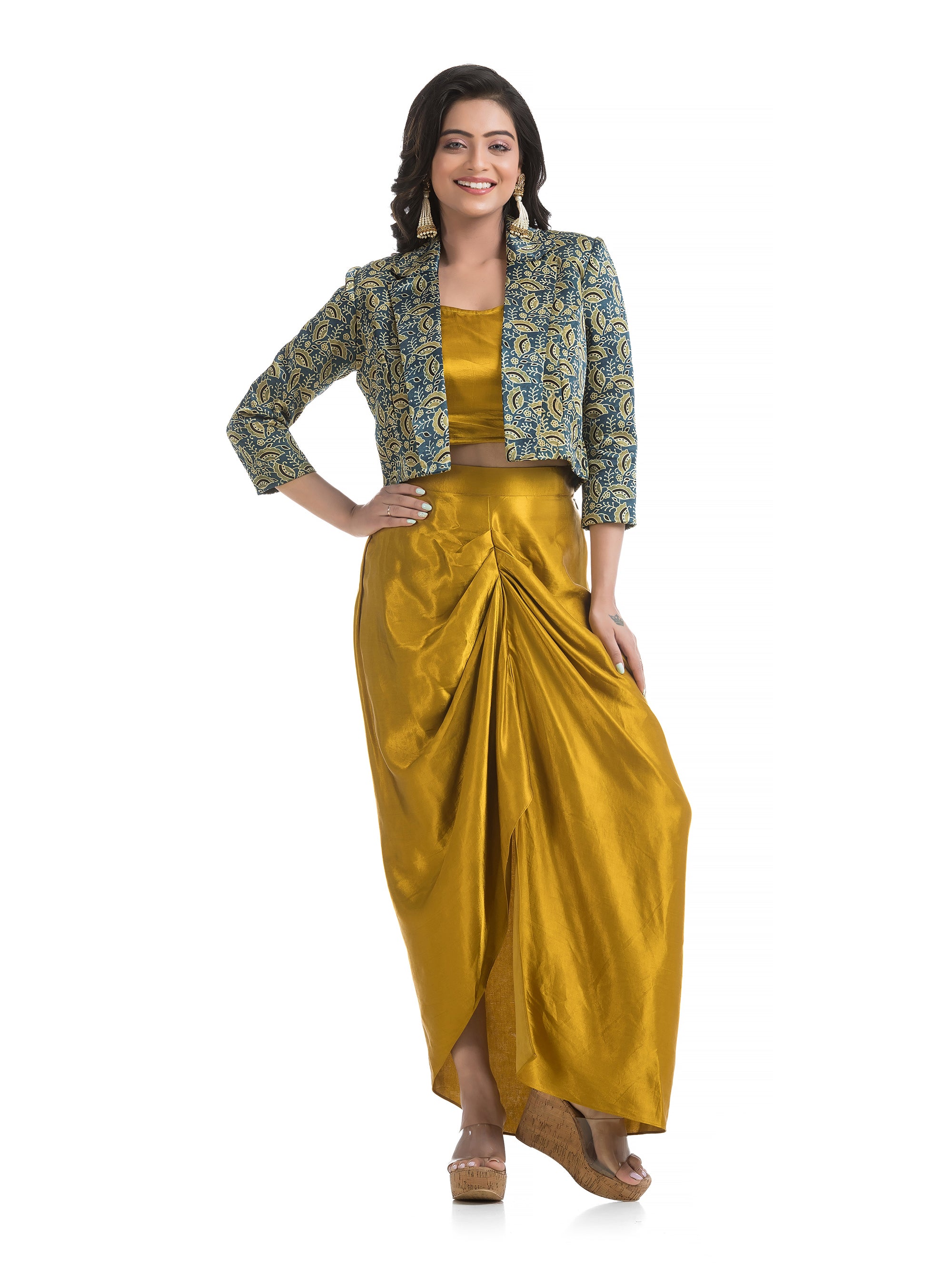 Golden Yellow Mashru Silk Blazer Co-ord Set