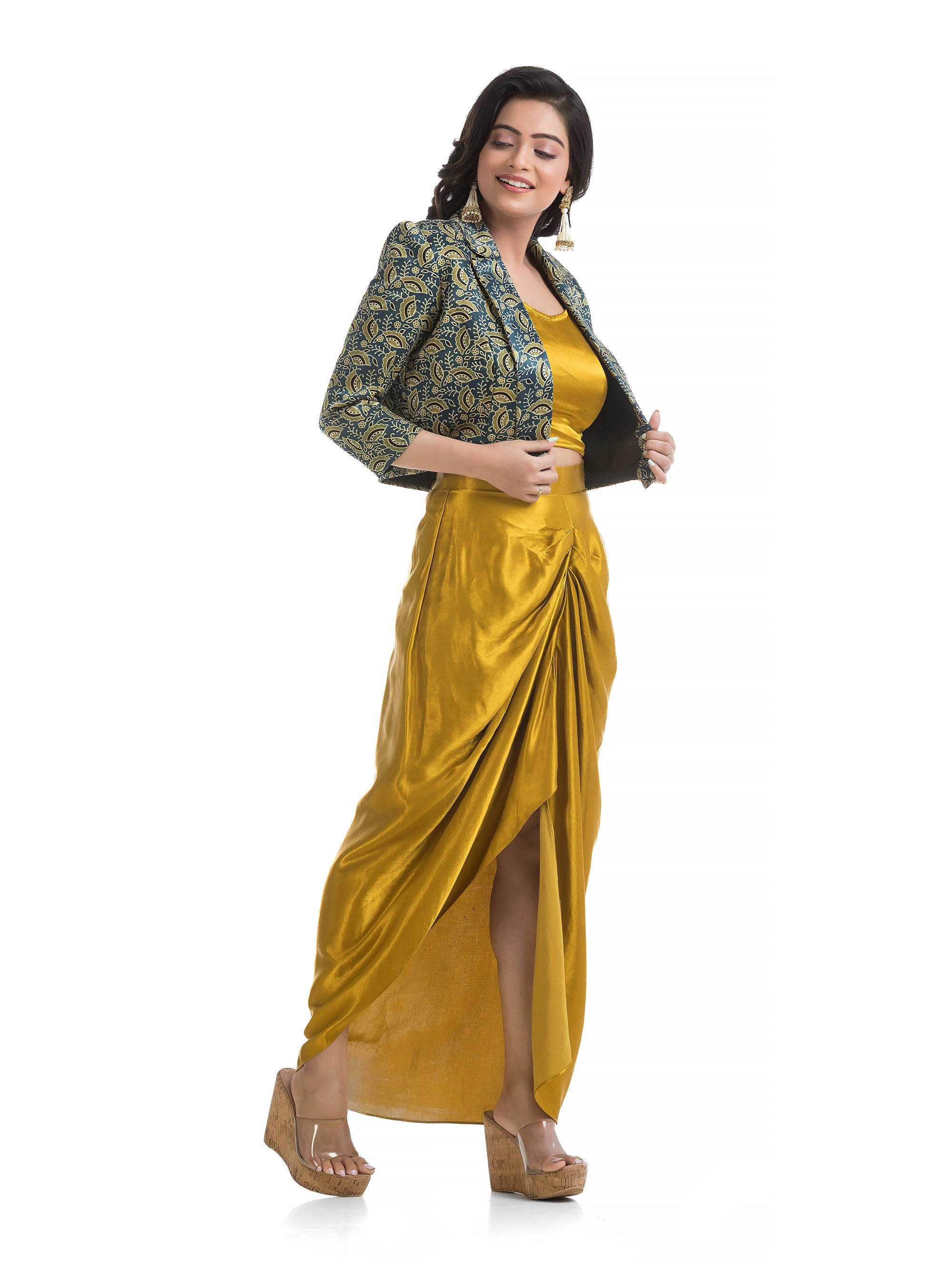 Golden Yellow Mashru Silk Blazer Co-ord Set