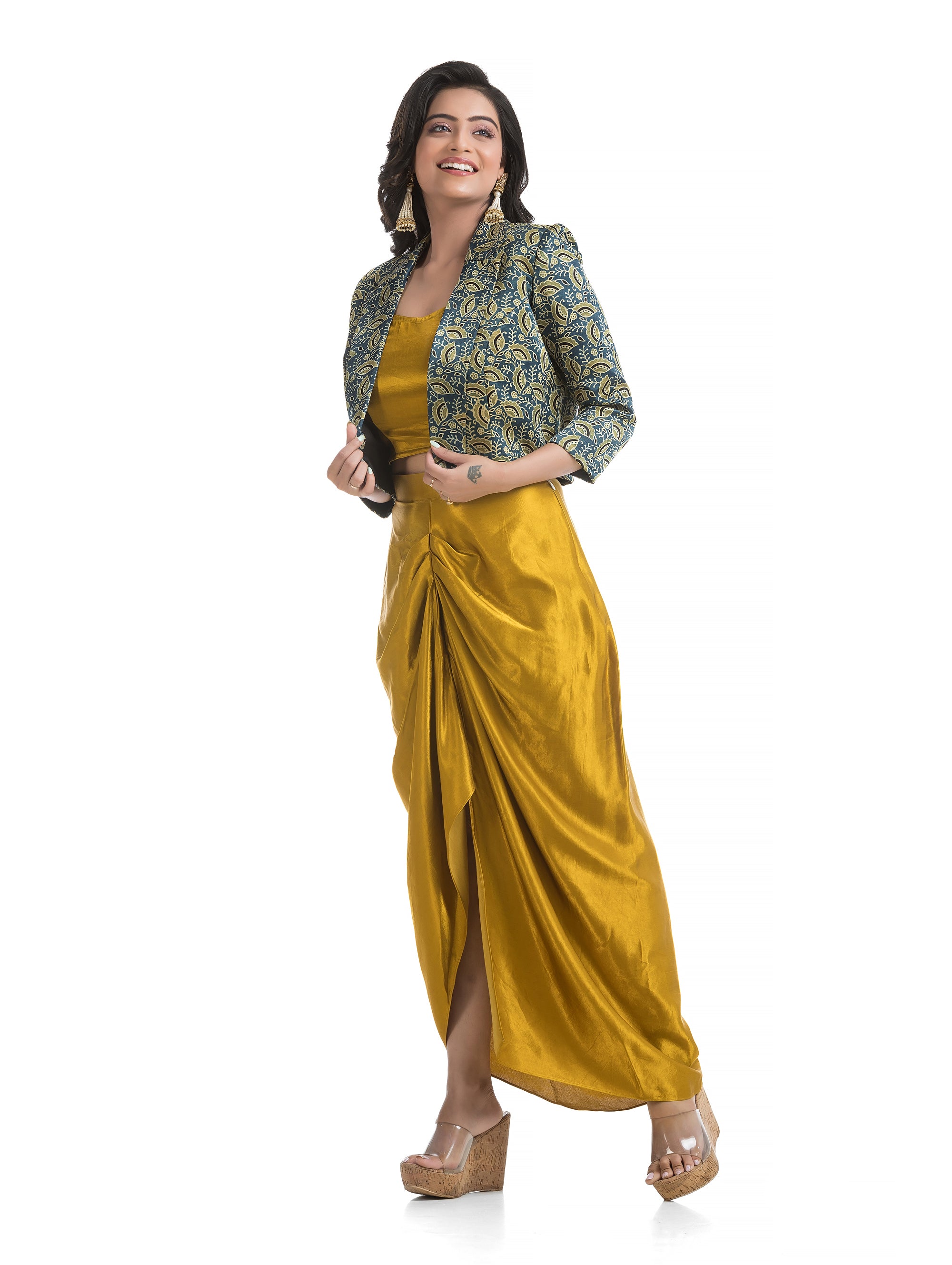 Golden Yellow Mashru Silk Blazer Co-ord Set