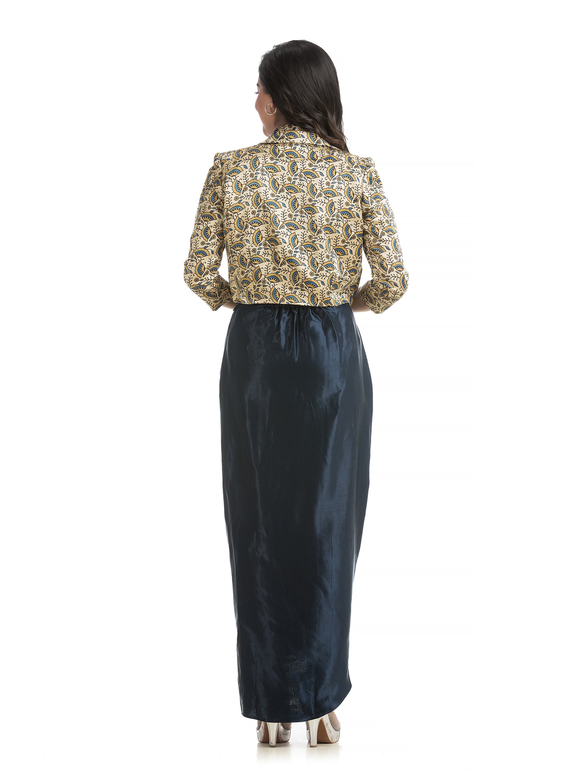 Ivory Blazer with Blue Sarang Co-Ord Set