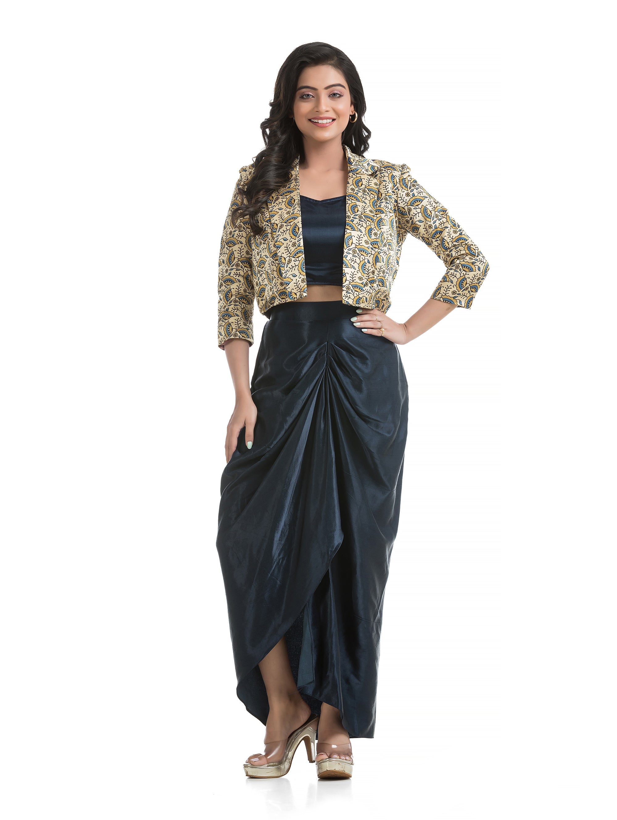 Ivory Blazer with Blue Sarang Co-Ord Set
