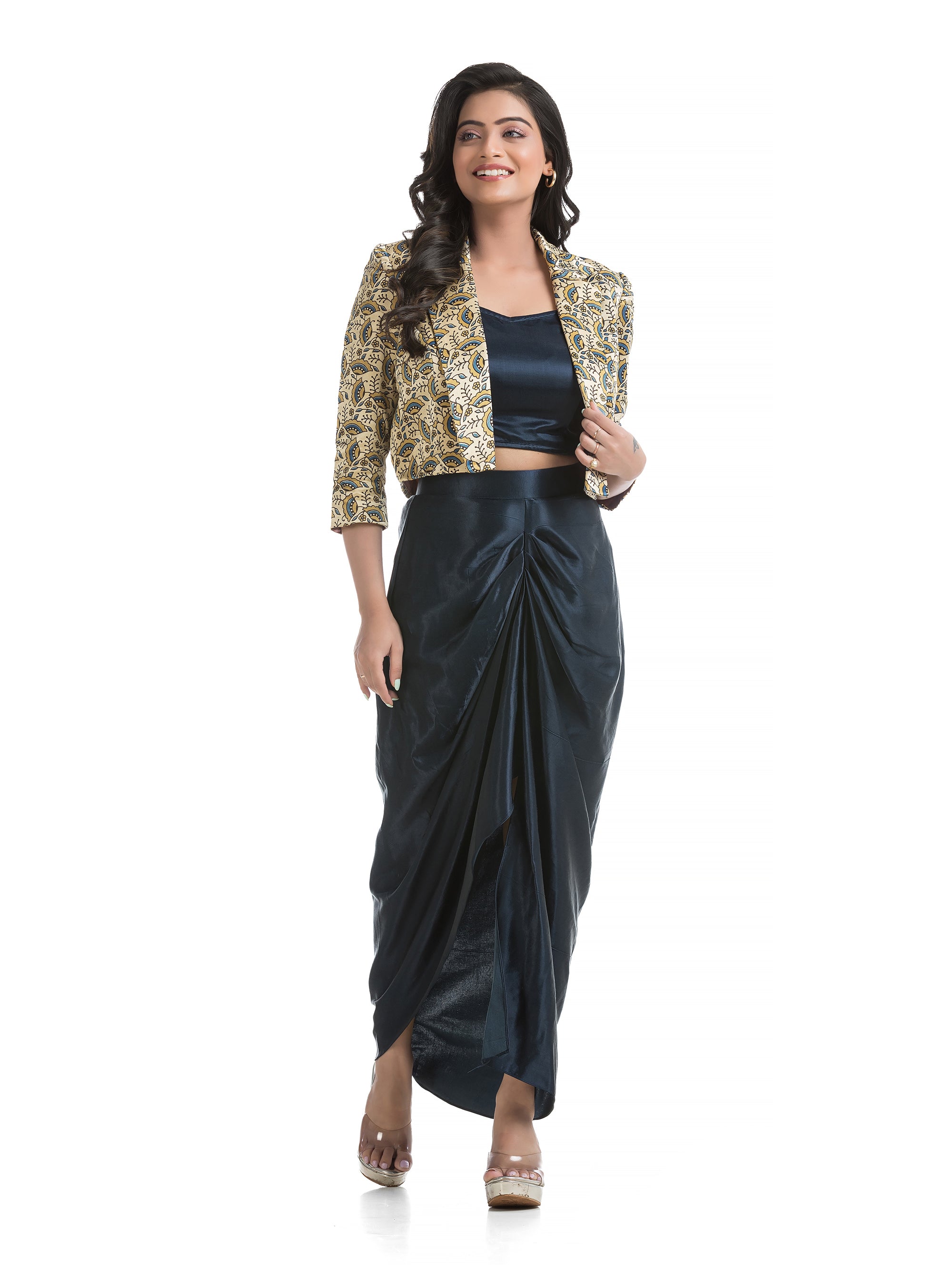 Ivory Blazer with Blue Sarang Co-Ord Set