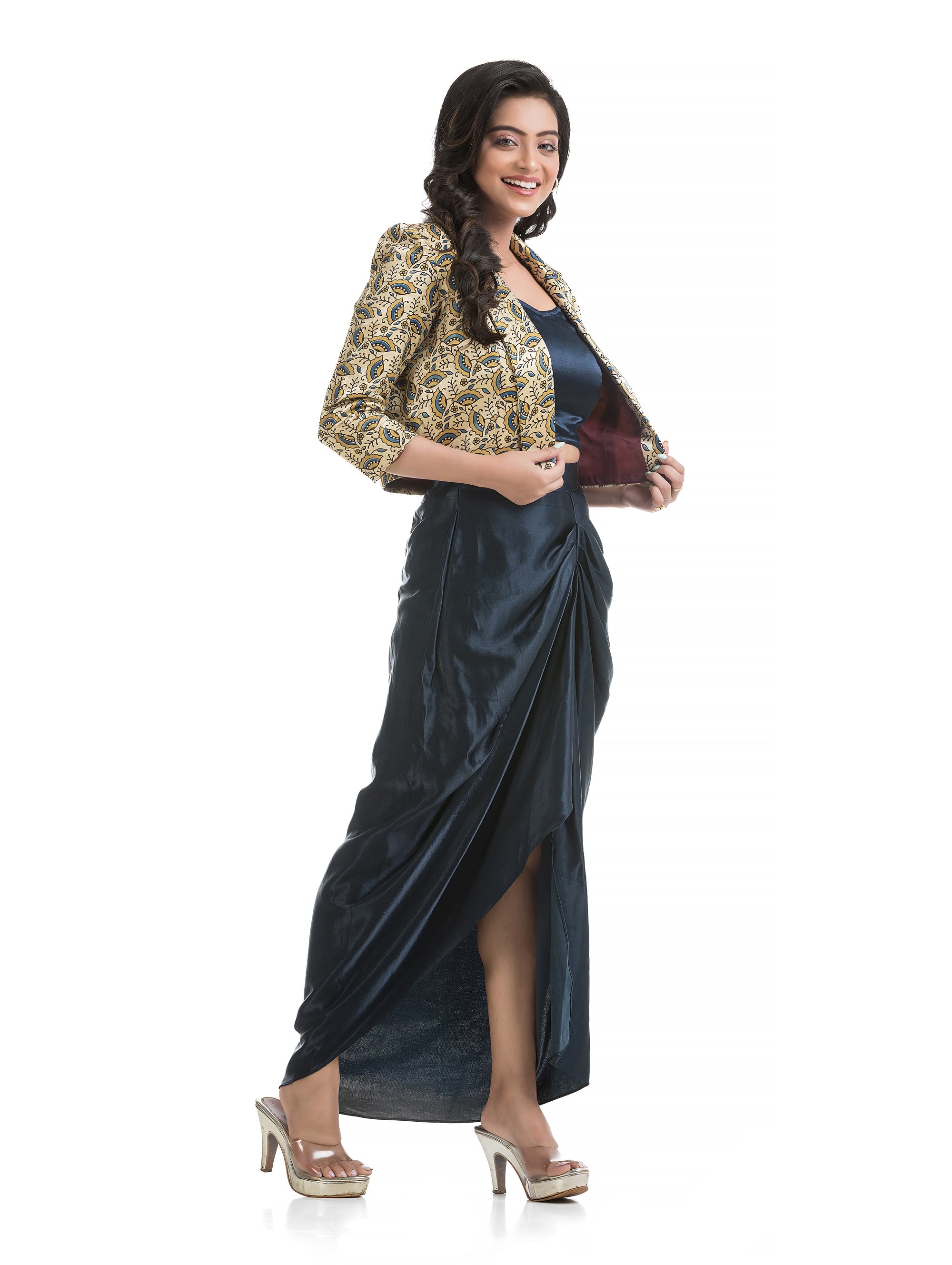 Ivory Blazer with Blue Sarang Co-Ord Set
