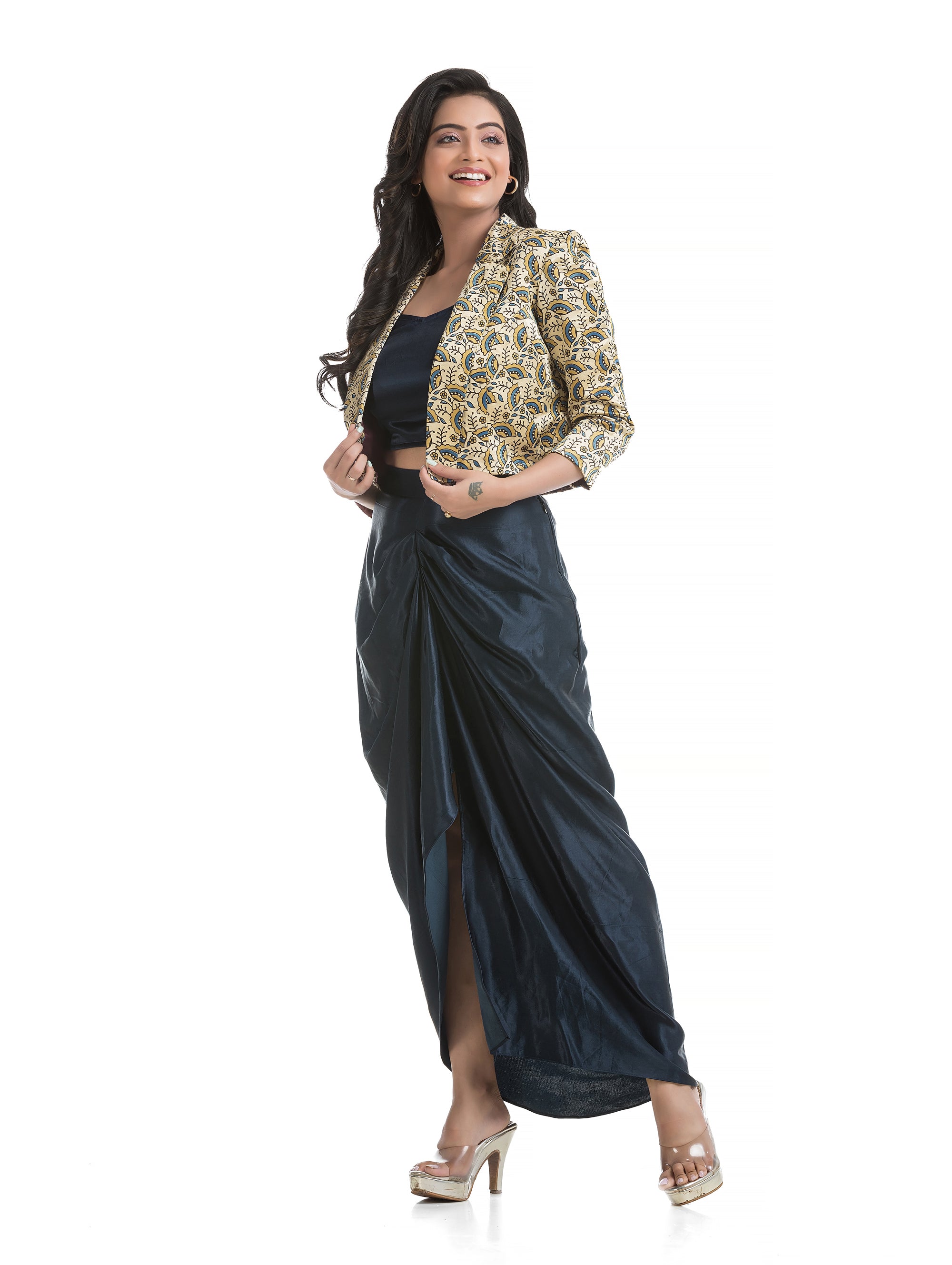Ivory Blazer with Blue Sarang Co-Ord Set
