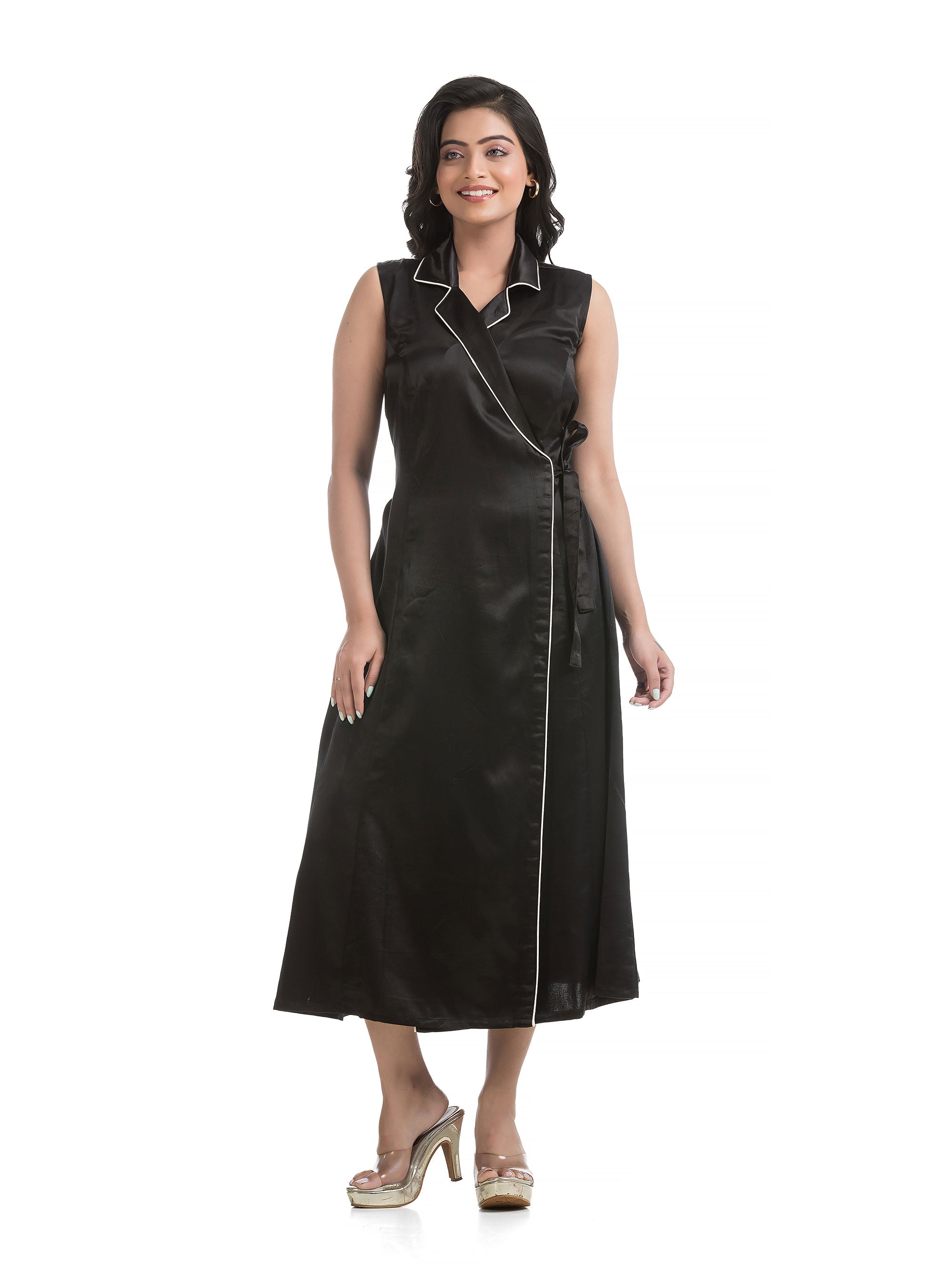 Black Body Wrapper Dress in Silk