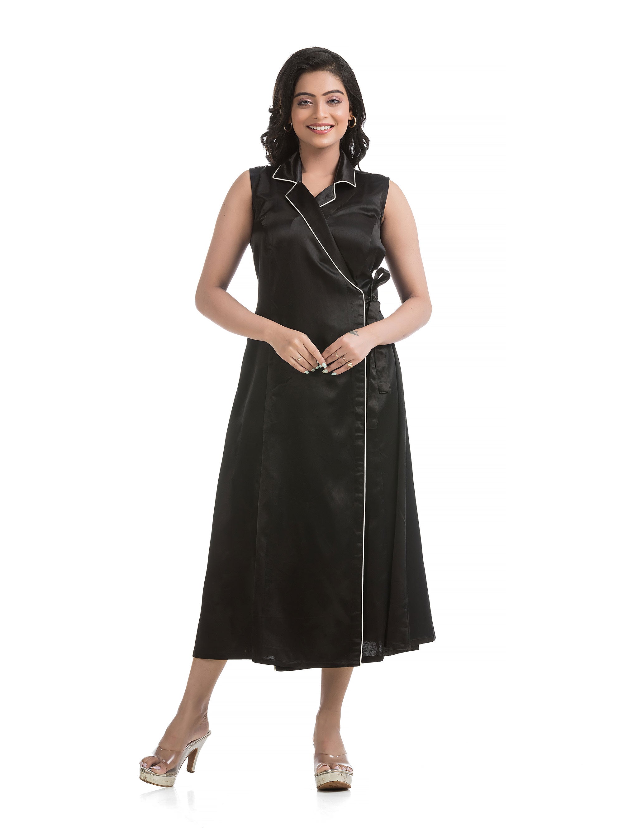 Black Body Wrapper Dress in Silk