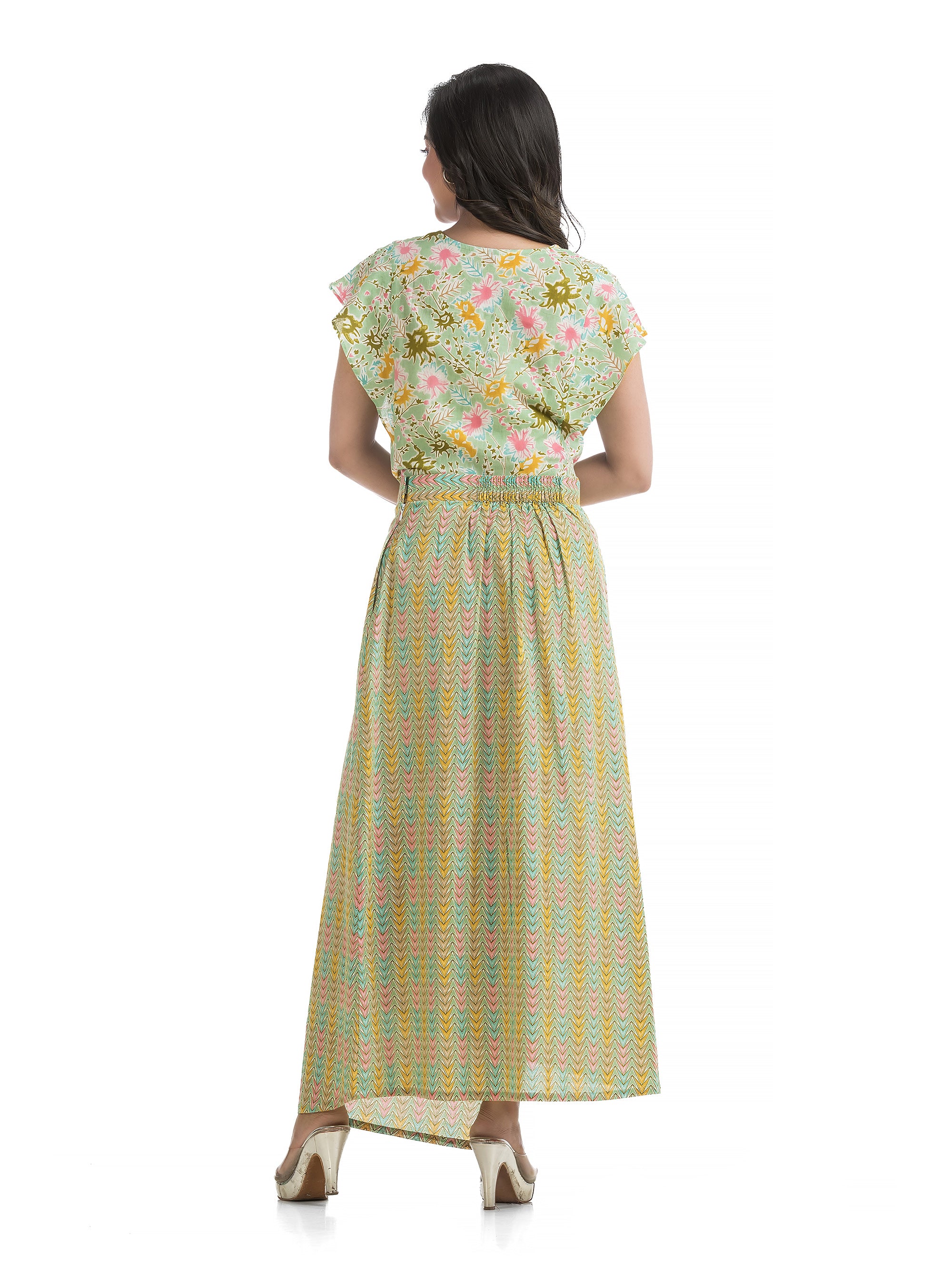 Light Green Ankle Length Skirt with Retro Style Top