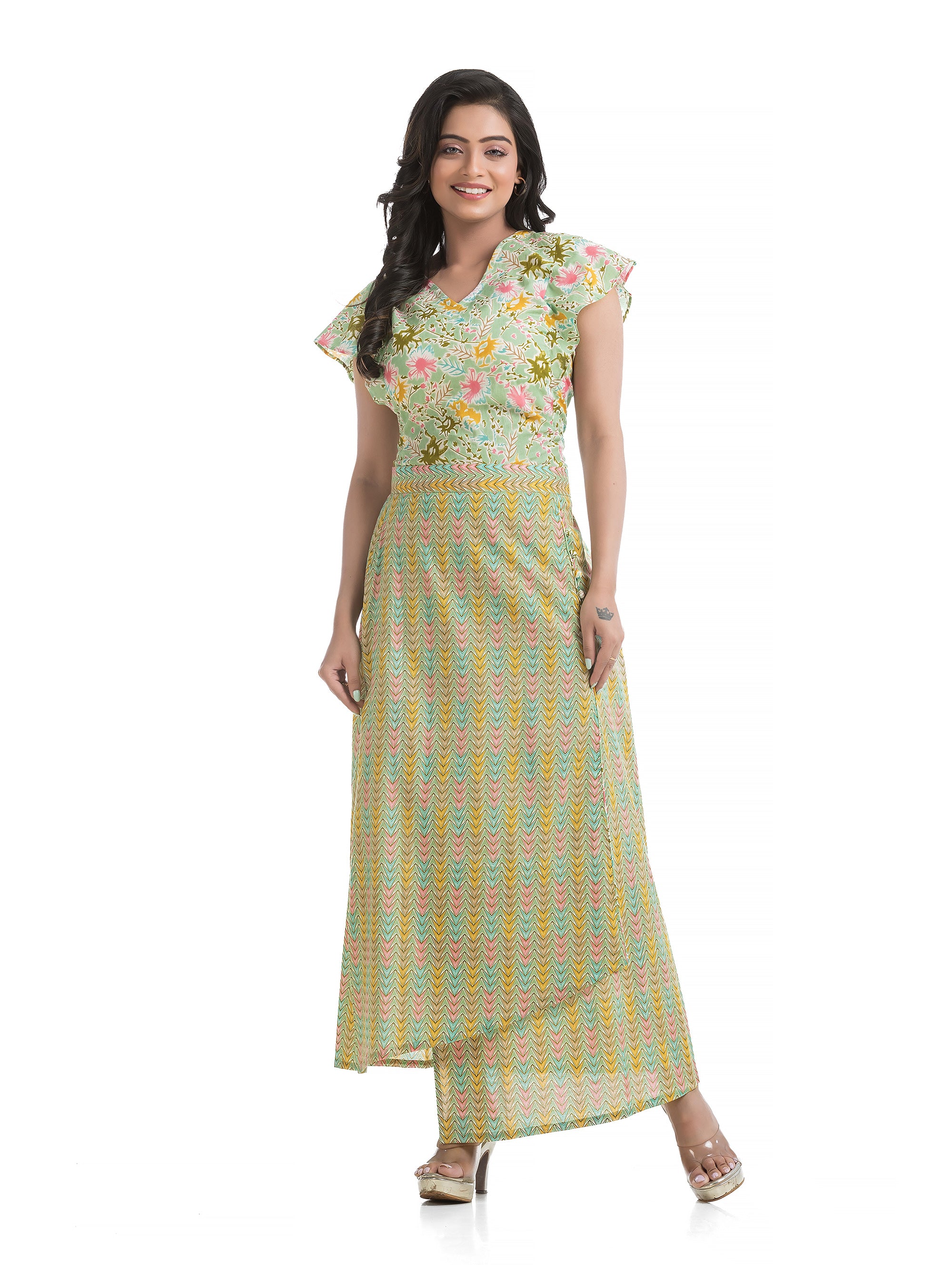 Light Green Ankle Length Skirt with Retro Style Top