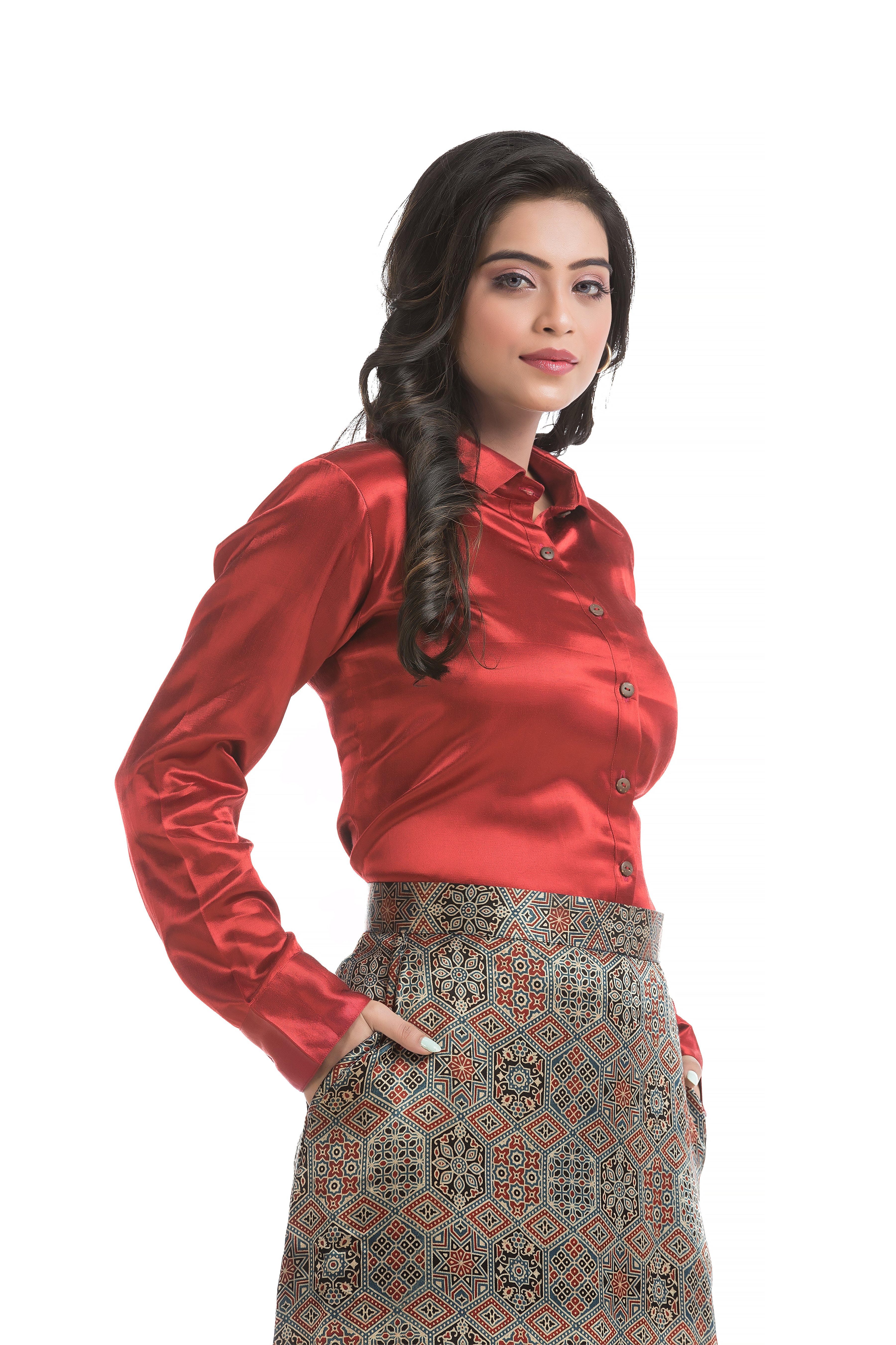 Red Mashru Silk Party Wear Shirt