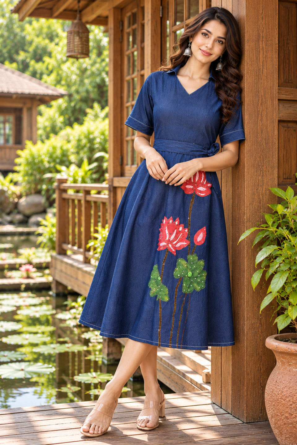 Women's Denim Hand Work Hand Painted Blue Dress