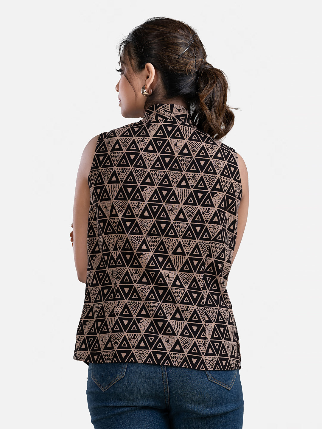 Women's V Neck Sleeveless Black Cotton Top