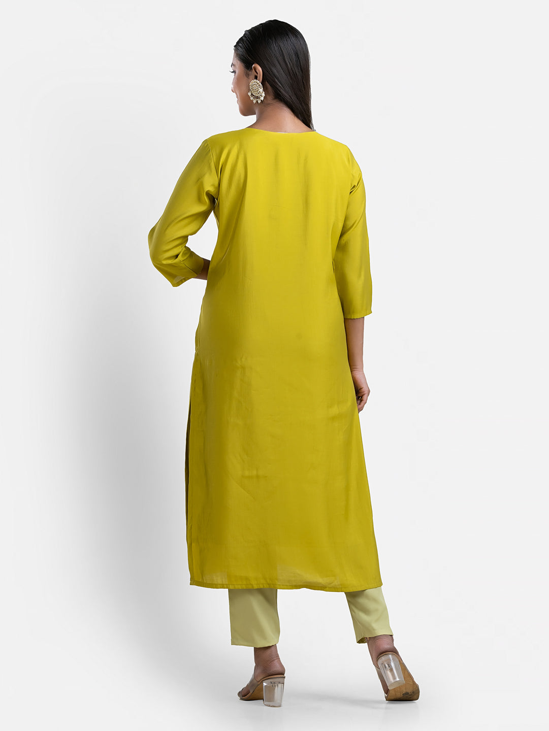 Women's 3/4 th sleeves Minimalistic Bloom Green Kurti