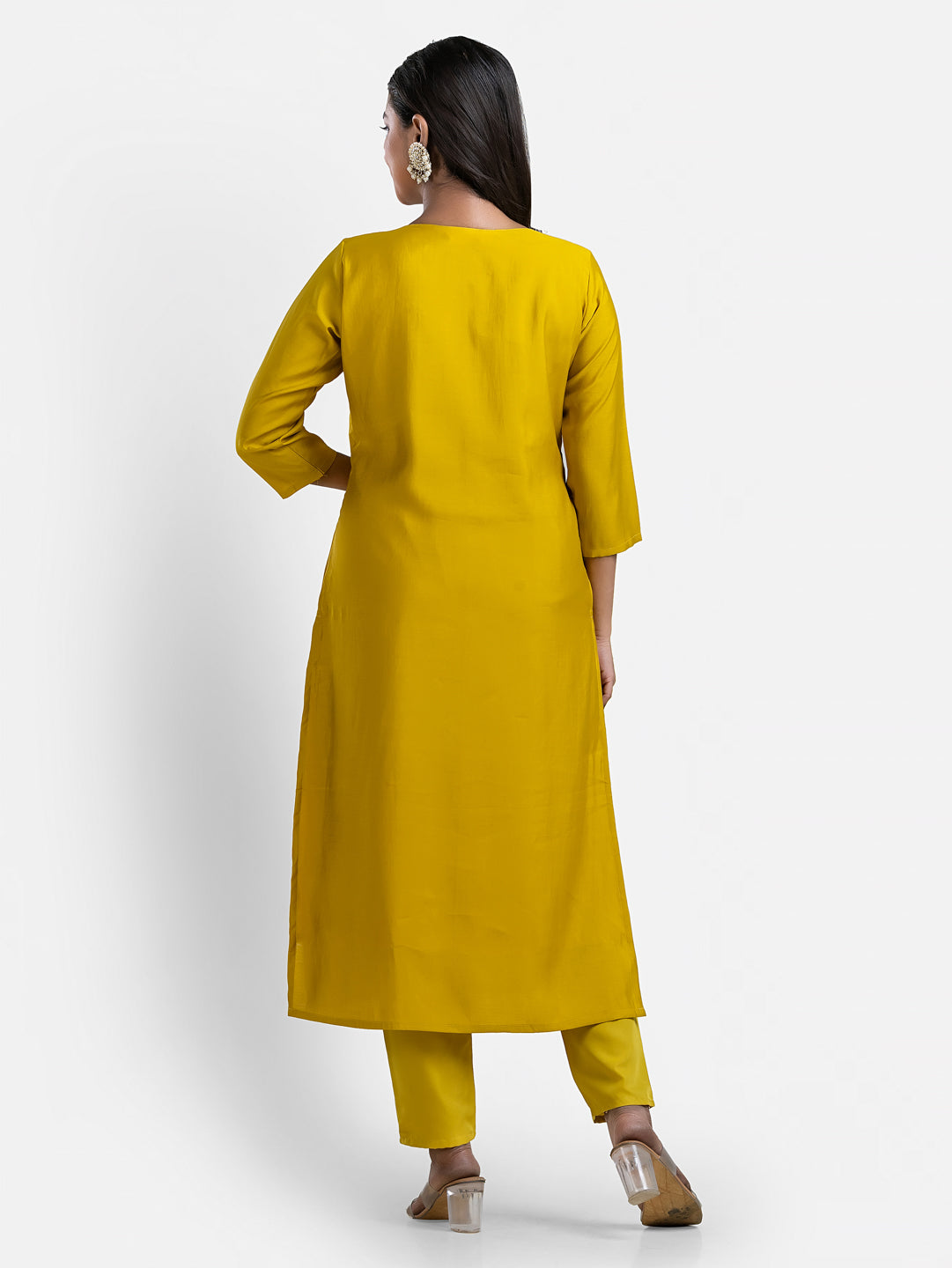 Women's 3/4 th sleeves Minimalistic Bloom Yellow Kurti