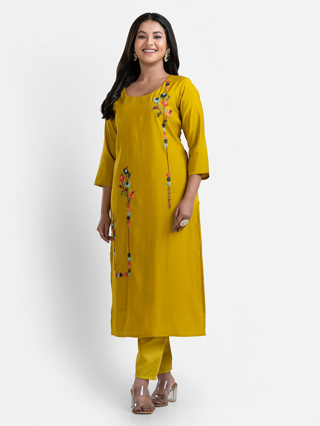 Women's 3/4 th sleeves Minimalistic Bloom Yellow Kurti