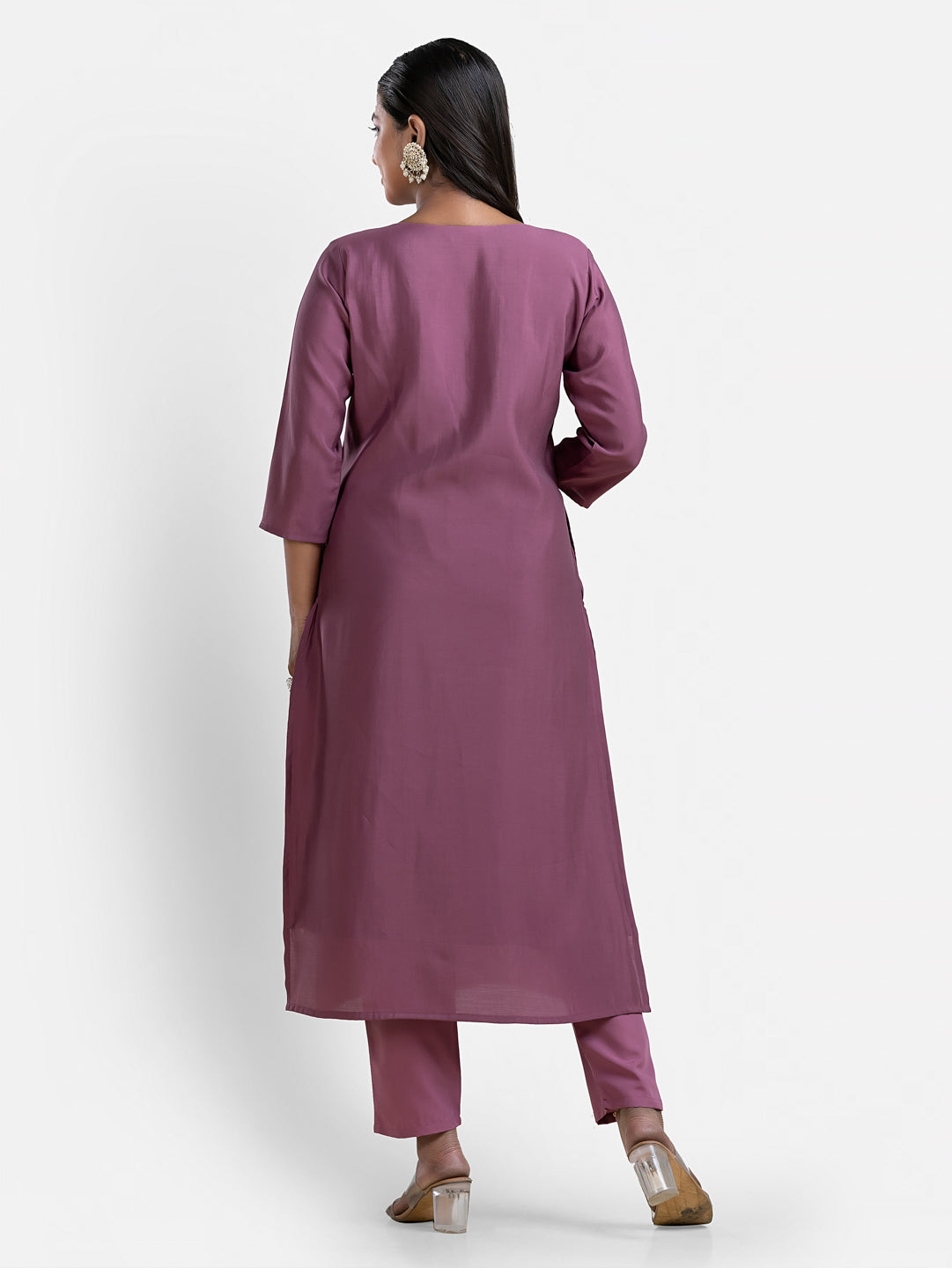 Women's 3/4 th sleeves Minimalistic Bloom Purple Kurti