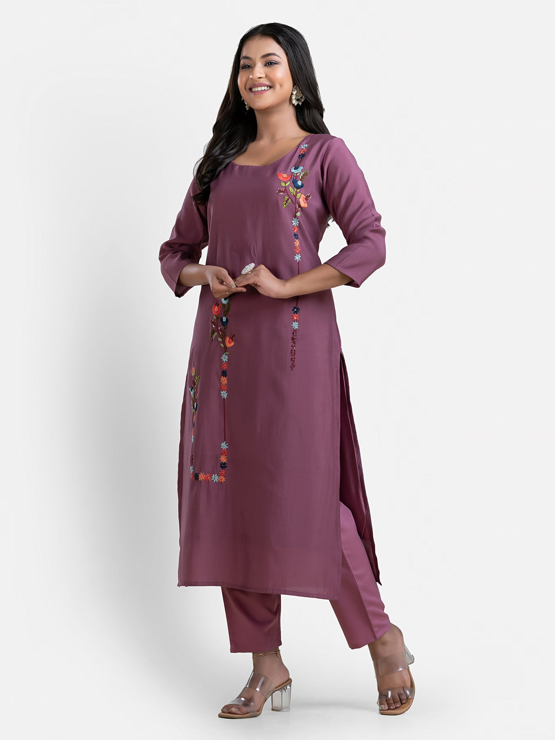 Women's 3/4 th sleeves Minimalistic Bloom Purple Kurti