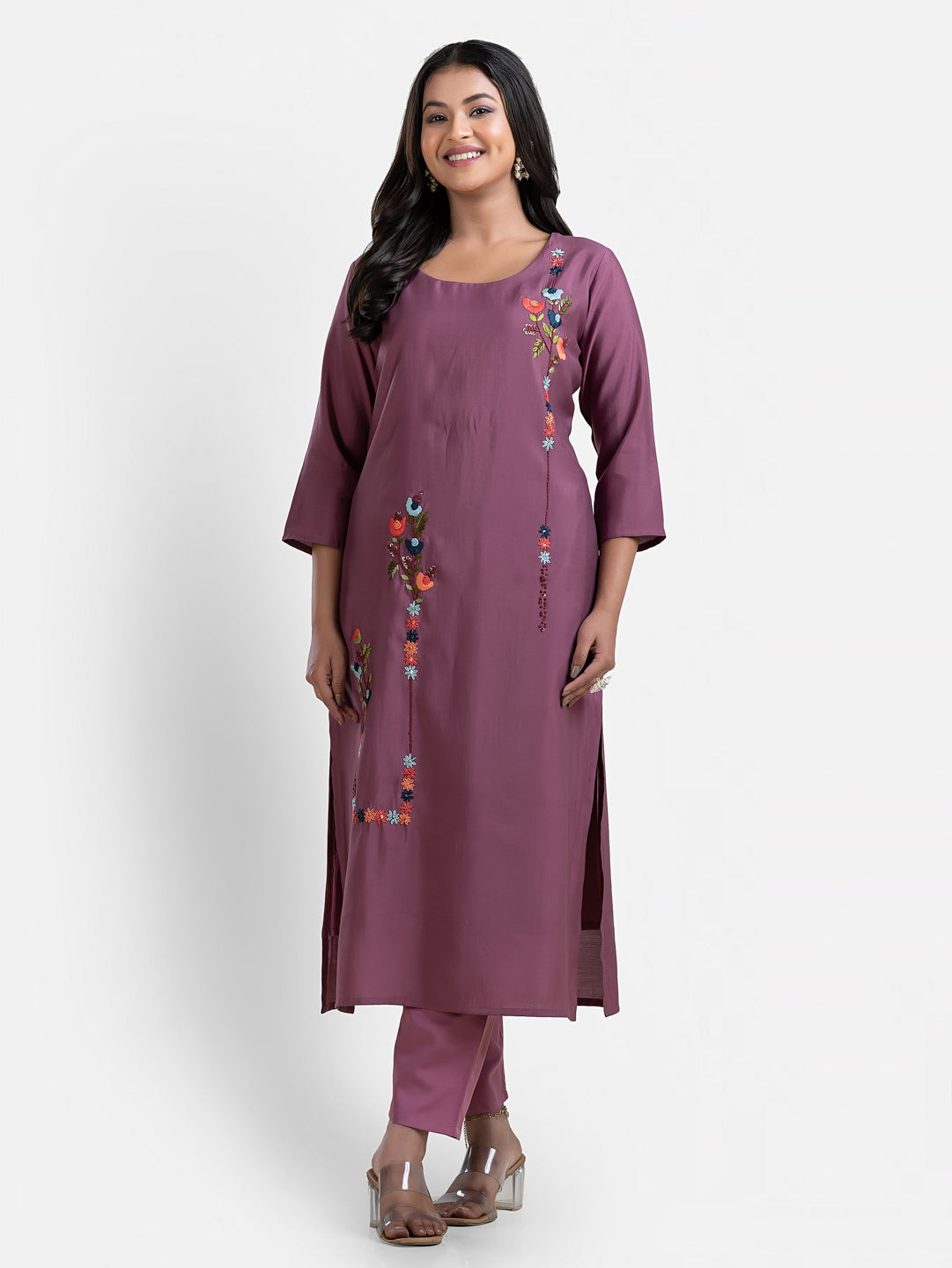 Women's 3/4 th sleeves Minimalistic Bloom Purple Kurti